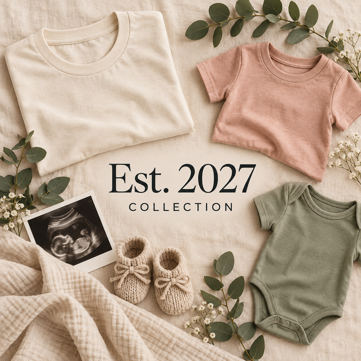 Est. 2027 Collection featuring coordinated family apparel and baby announcement gifts