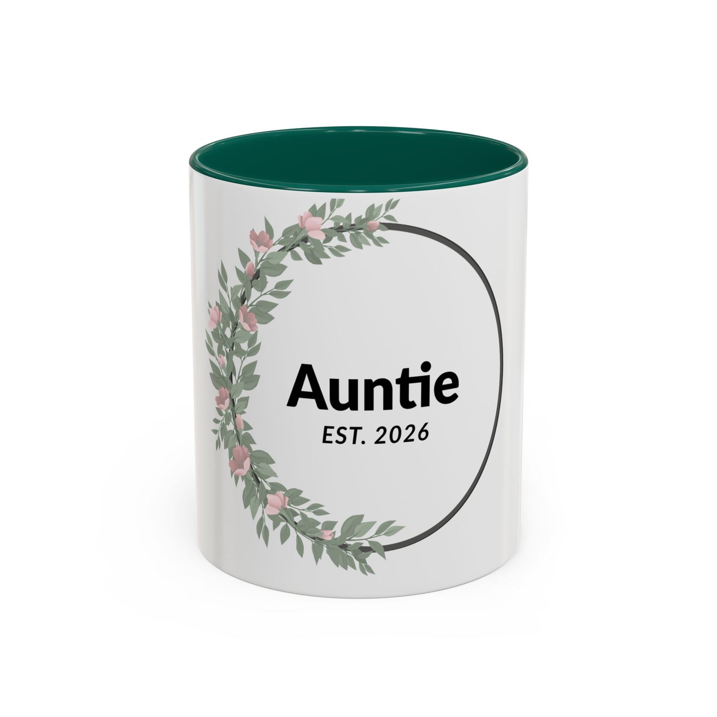 Auntie Est. 2026 Floral Accent Mug — Personalized Gift for New Aunts (11oz, 15oz)