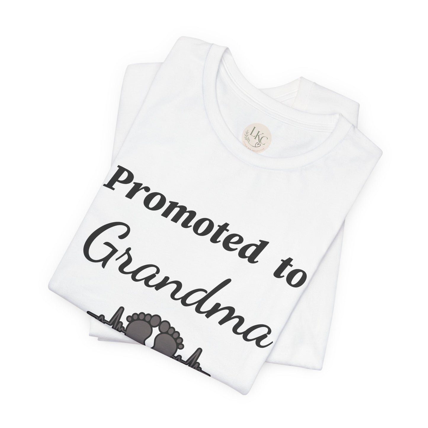 Promoted to Grandma T-Shirt — New Grandma Announcement Tee with Baby Feet Design