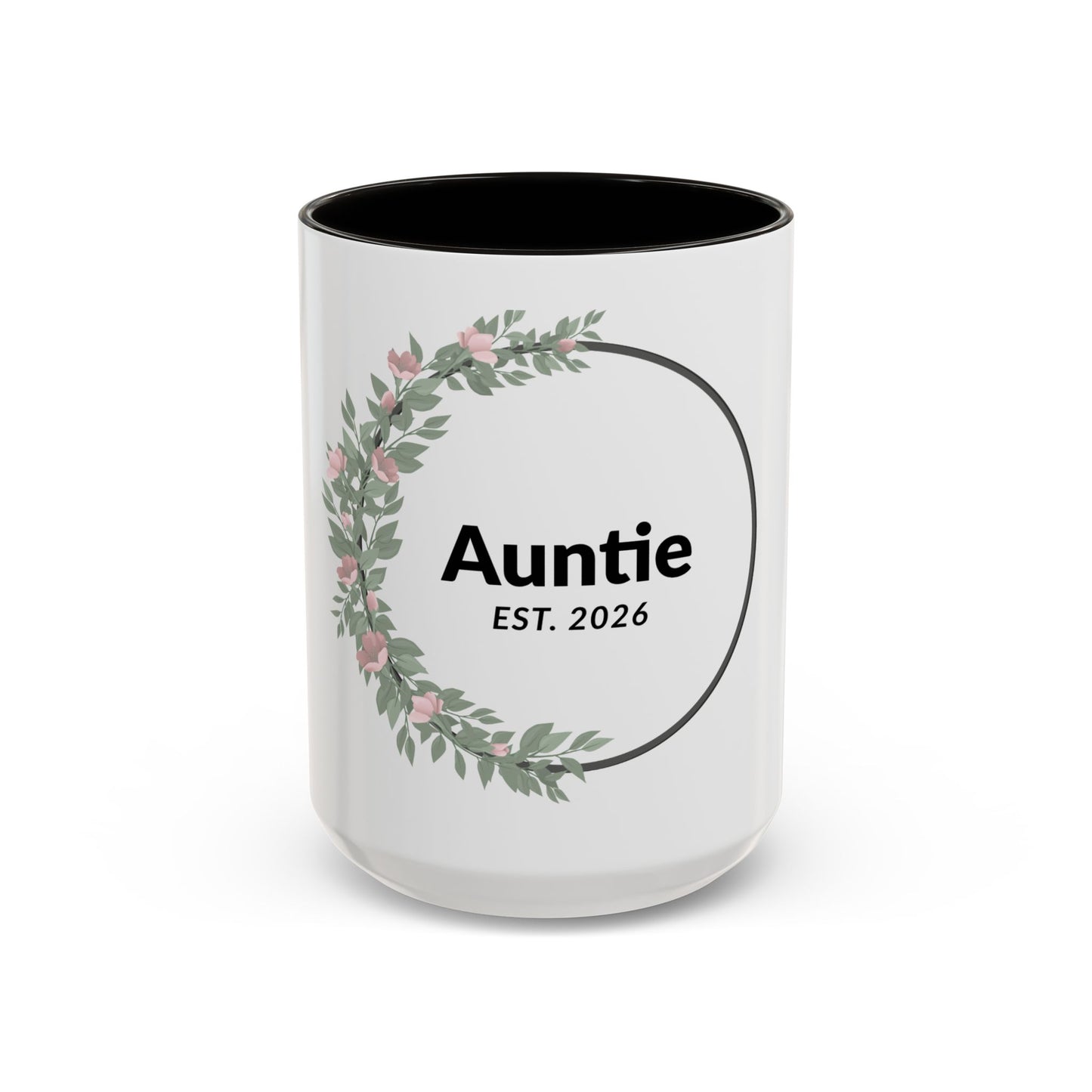 Auntie Est. 2026 Floral Accent Mug — Personalized Gift for New Aunts (11oz, 15oz)
