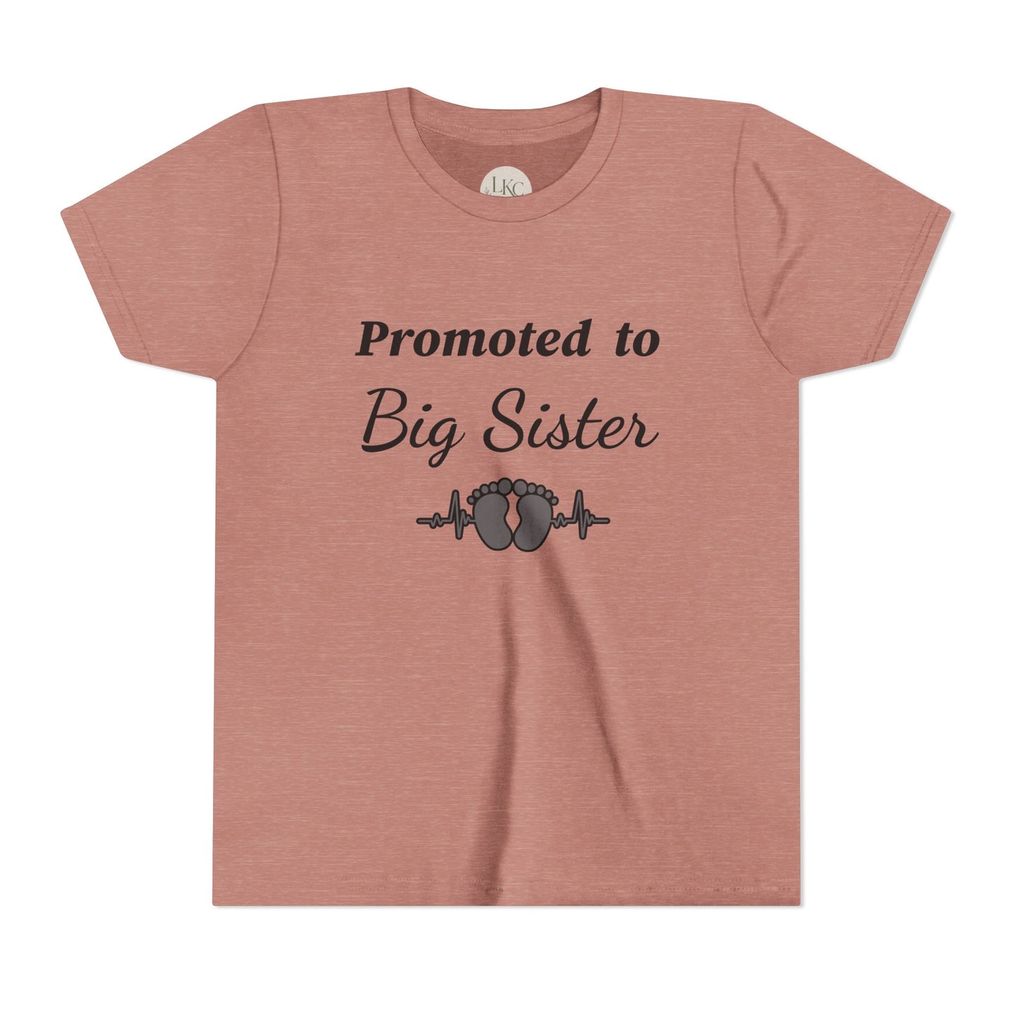Promoted to Big Sister Youth Tee - Cute Announcement Shirt with Baby Footprint Design