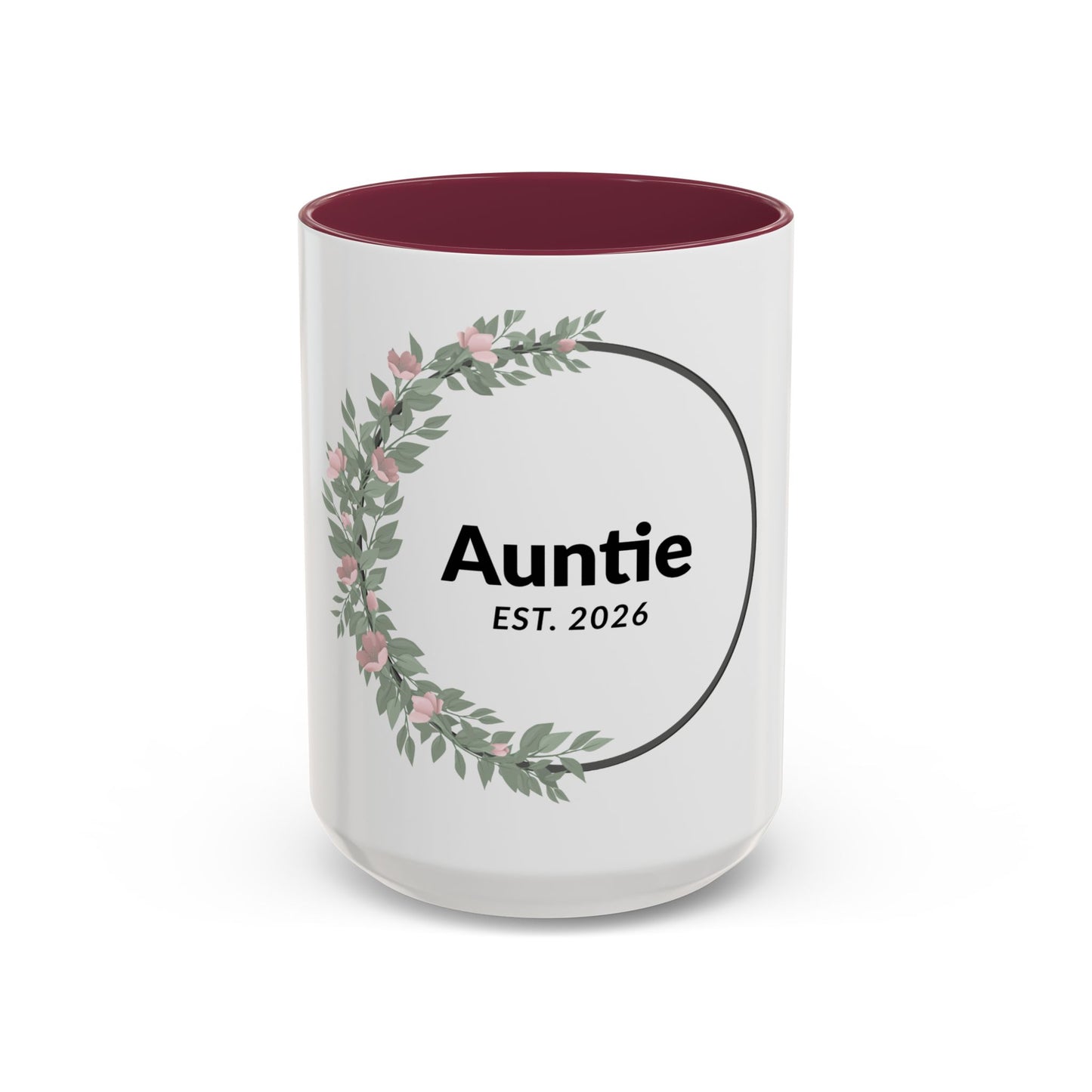 Auntie Est. 2026 Floral Accent Mug — Personalized Gift for New Aunts (11oz, 15oz)