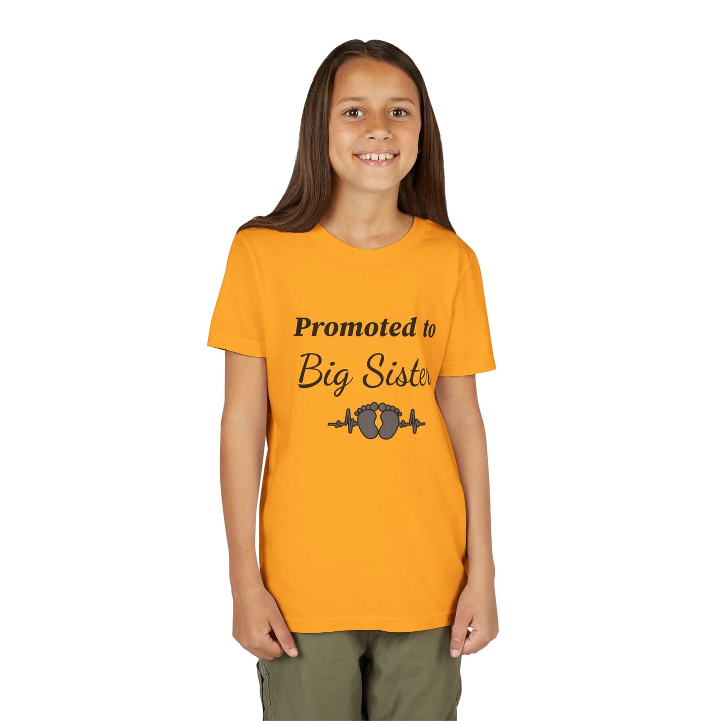 Promoted to Big Sister Youth Tee - Cute Announcement Shirt with Baby Footprint Design
