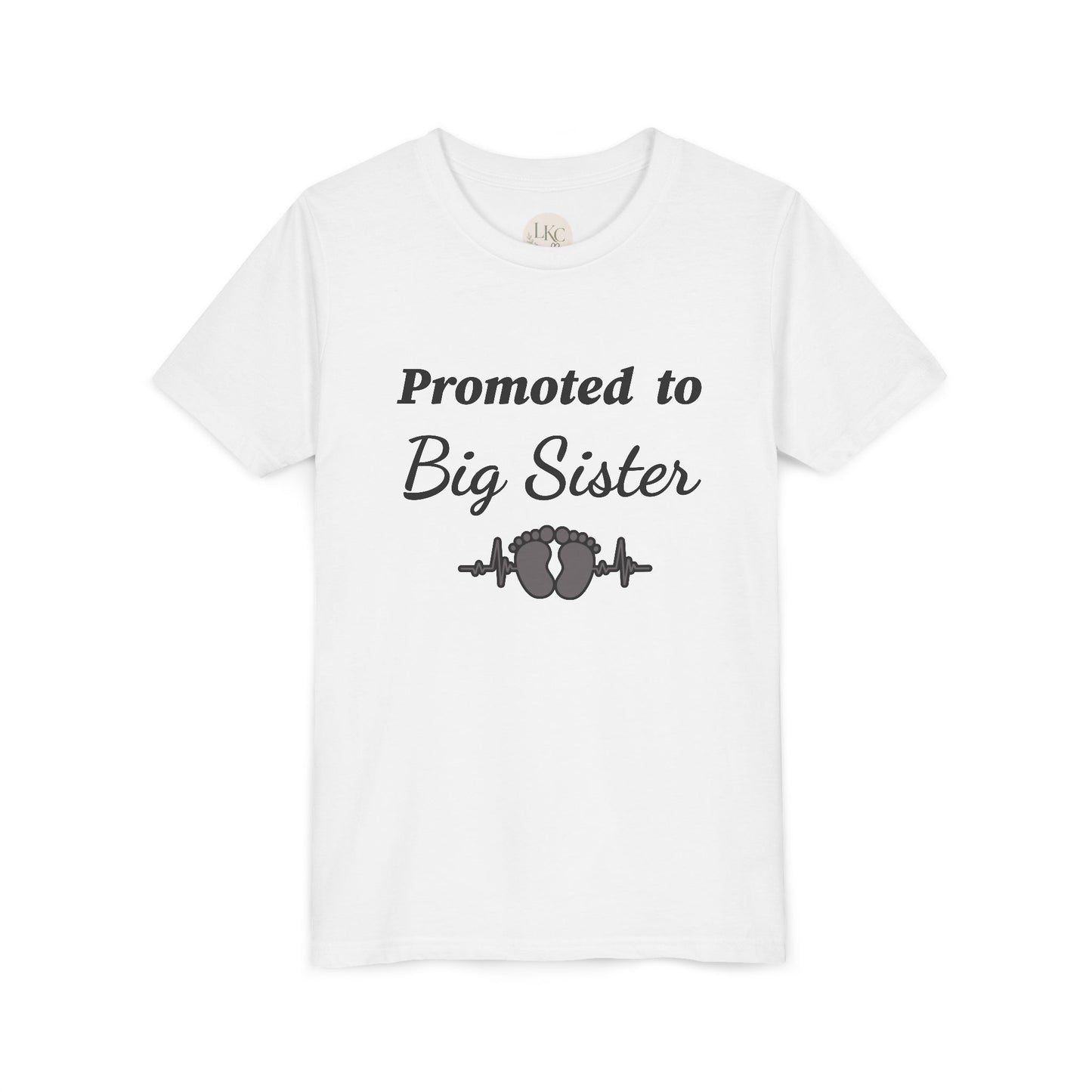Promoted to Big Sister Youth Tee - Cute Announcement Shirt with Baby Footprint Design