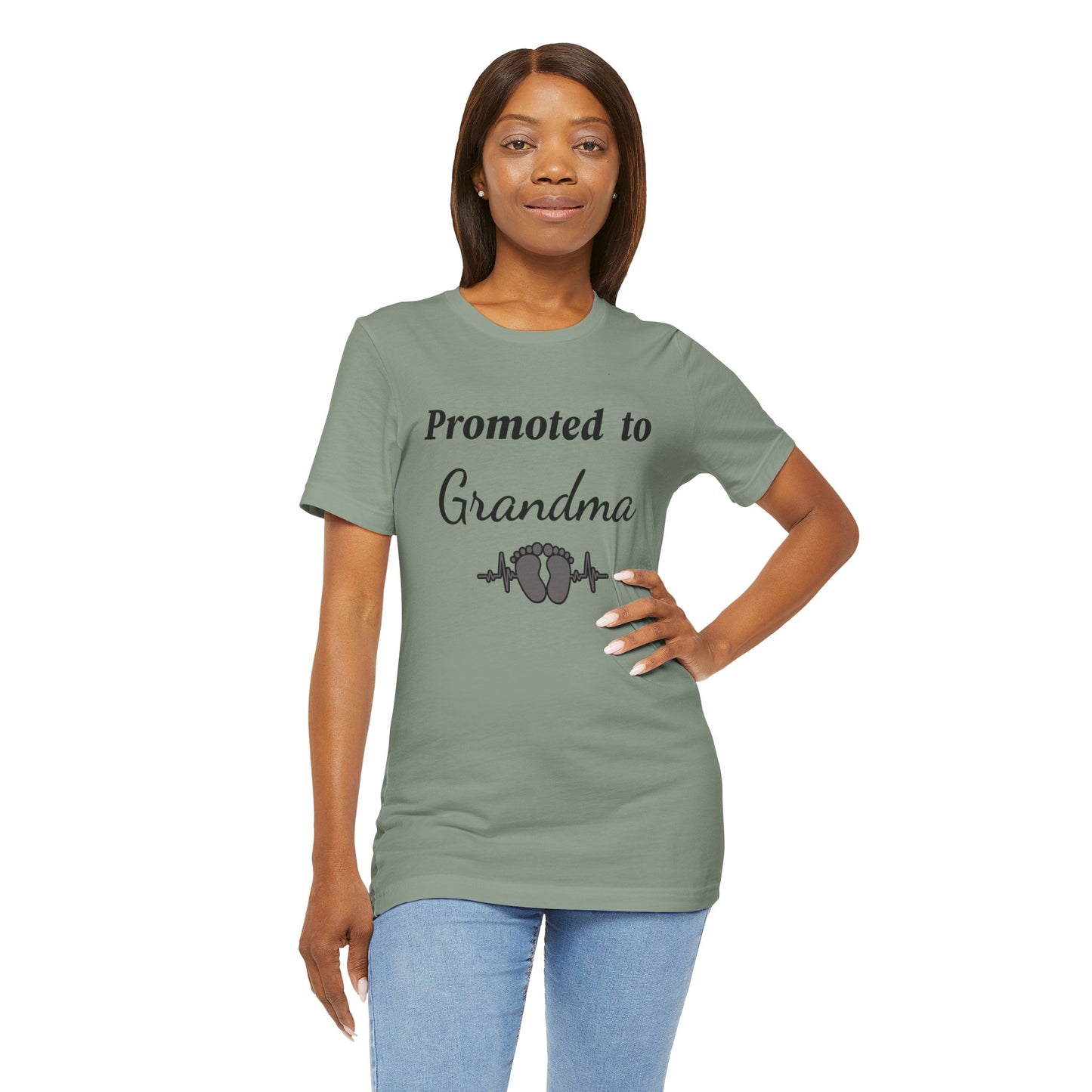 Promoted to Grandma T-Shirt — New Grandma Announcement Tee with Baby Feet Design
