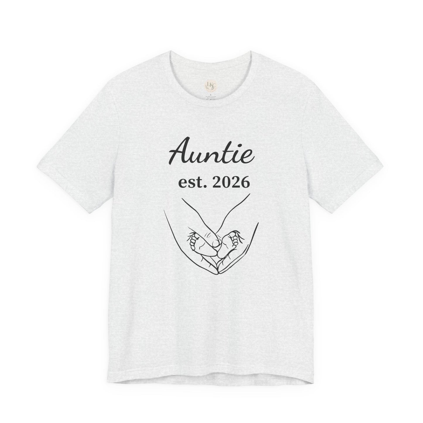 Auntie Est. 2026 Tee — New Aunt T-Shirt with Heart Hands Baby Design