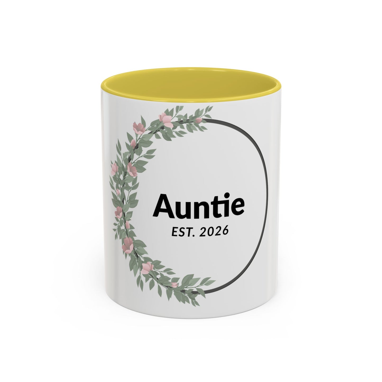 Auntie Est. 2026 Floral Accent Mug — Personalized Gift for New Aunts (11oz, 15oz)