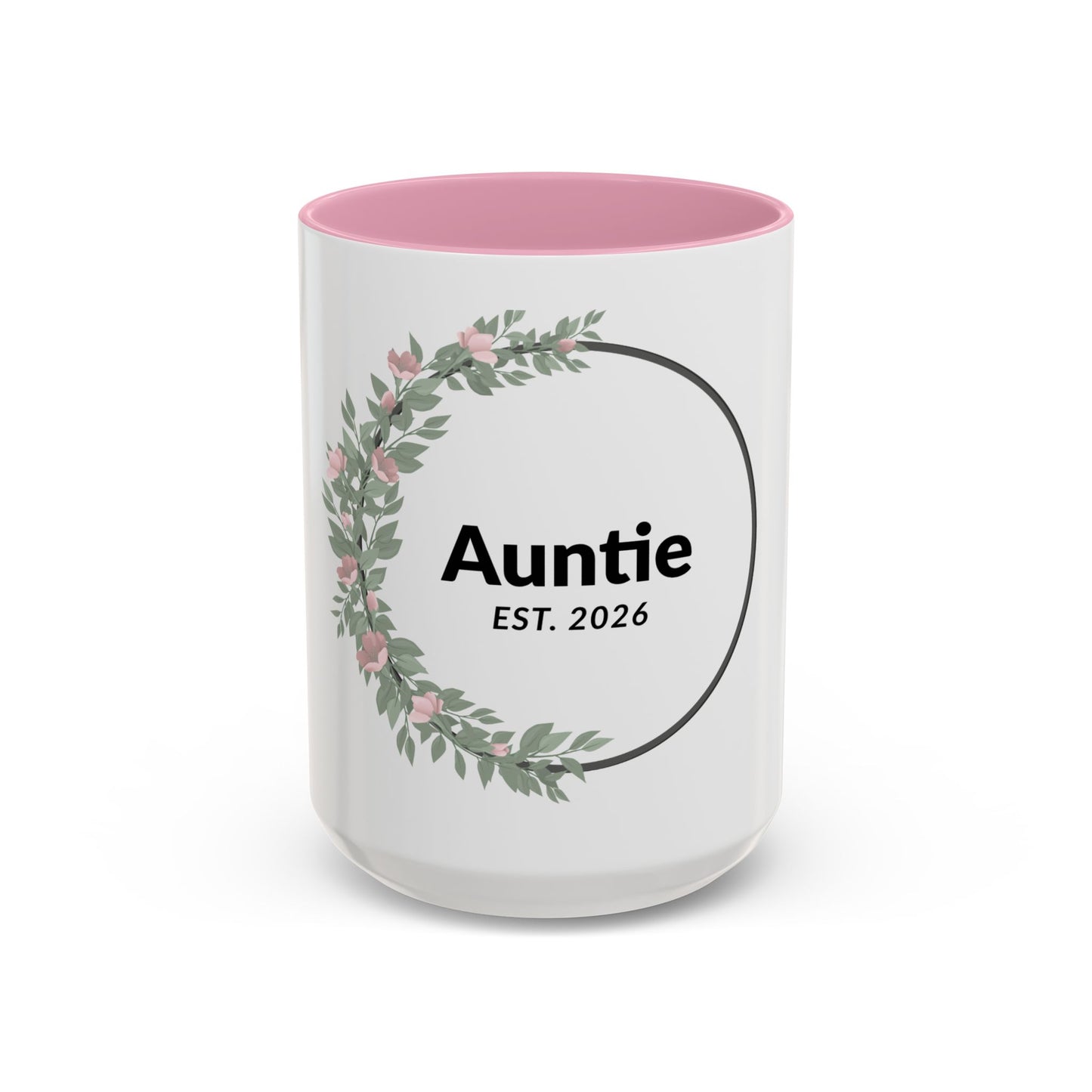 Auntie Est. 2026 Floral Accent Mug — Personalized Gift for New Aunts (11oz, 15oz)