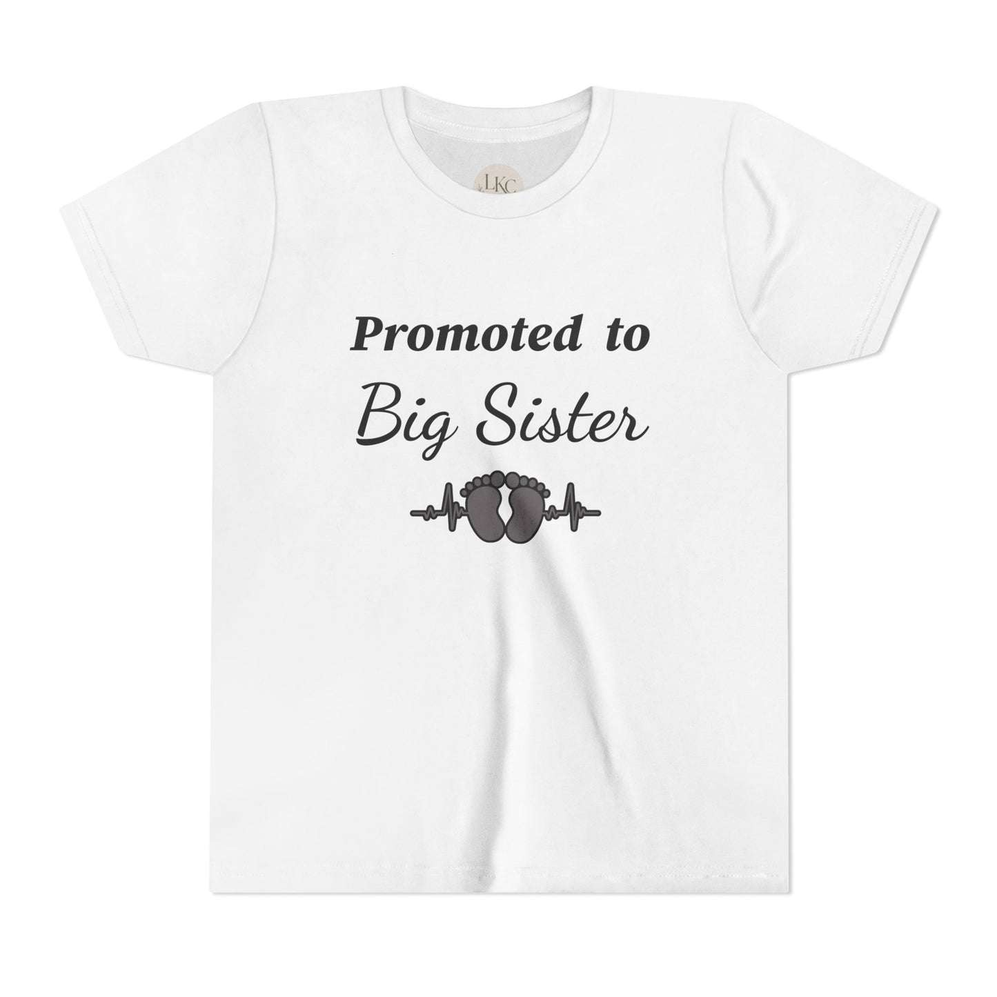 Promoted to Big Sister Youth Tee - Cute Announcement Shirt with Baby Footprint Design