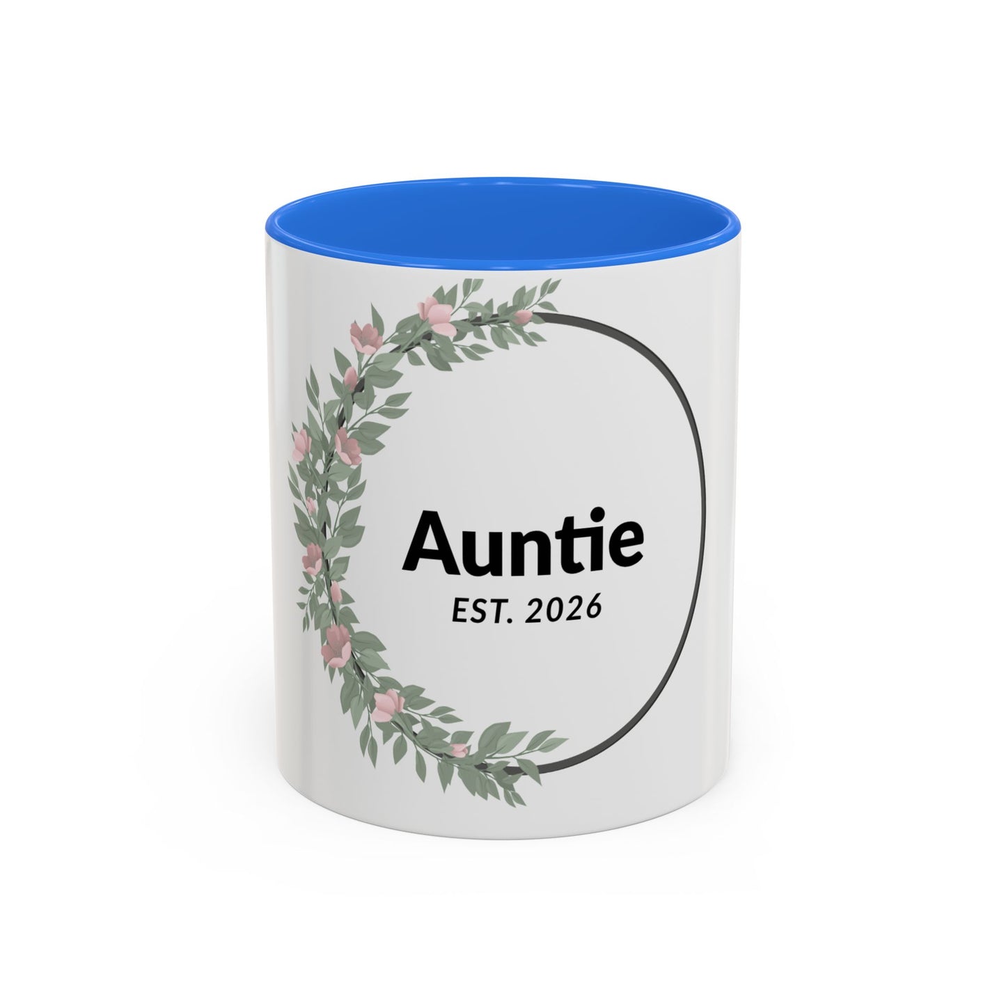 Auntie Est. 2026 Floral Accent Mug — Personalized Gift for New Aunts (11oz, 15oz)