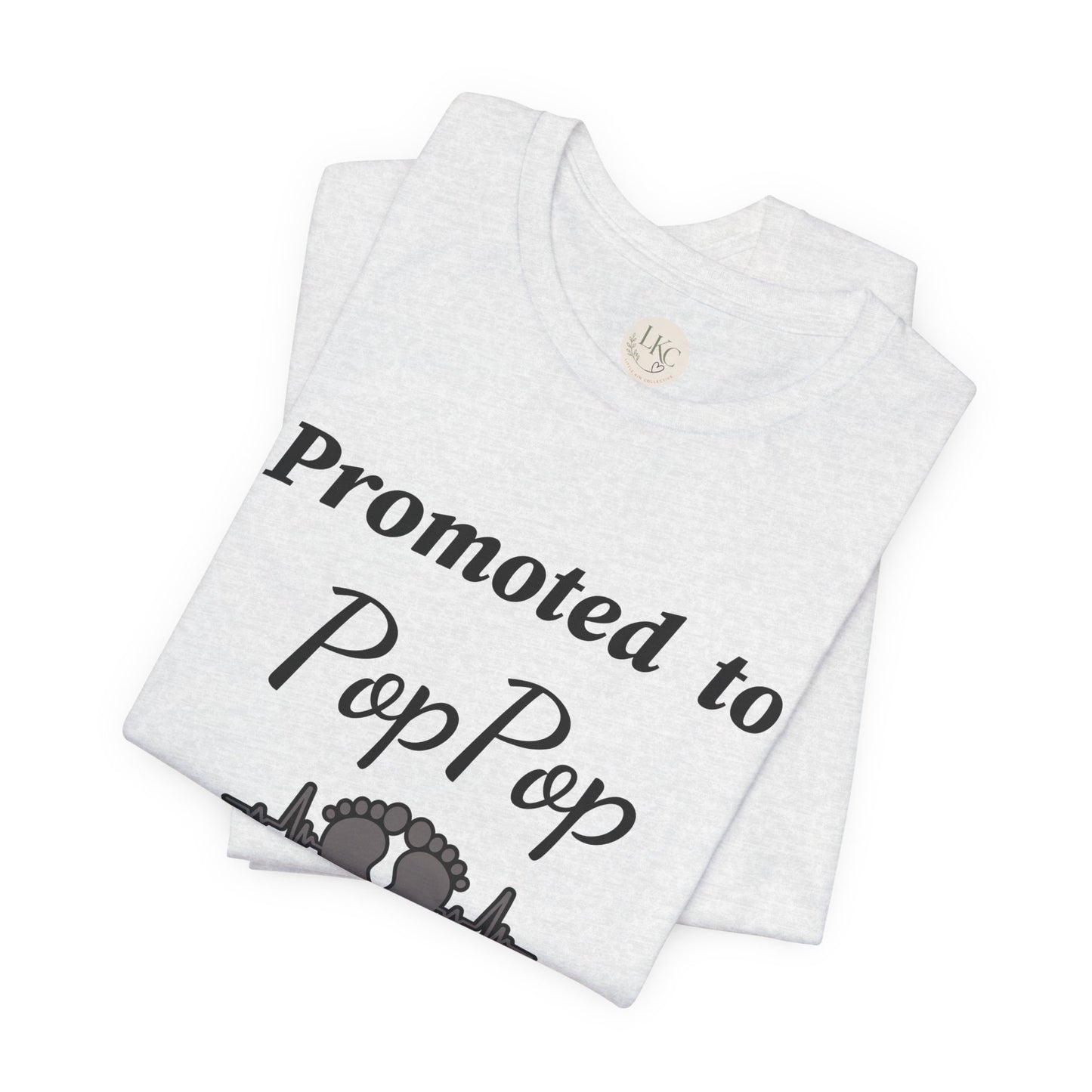 Promoted to PopPop T-Shirt — New Grandpa Announcement Tee with Baby Feet Design