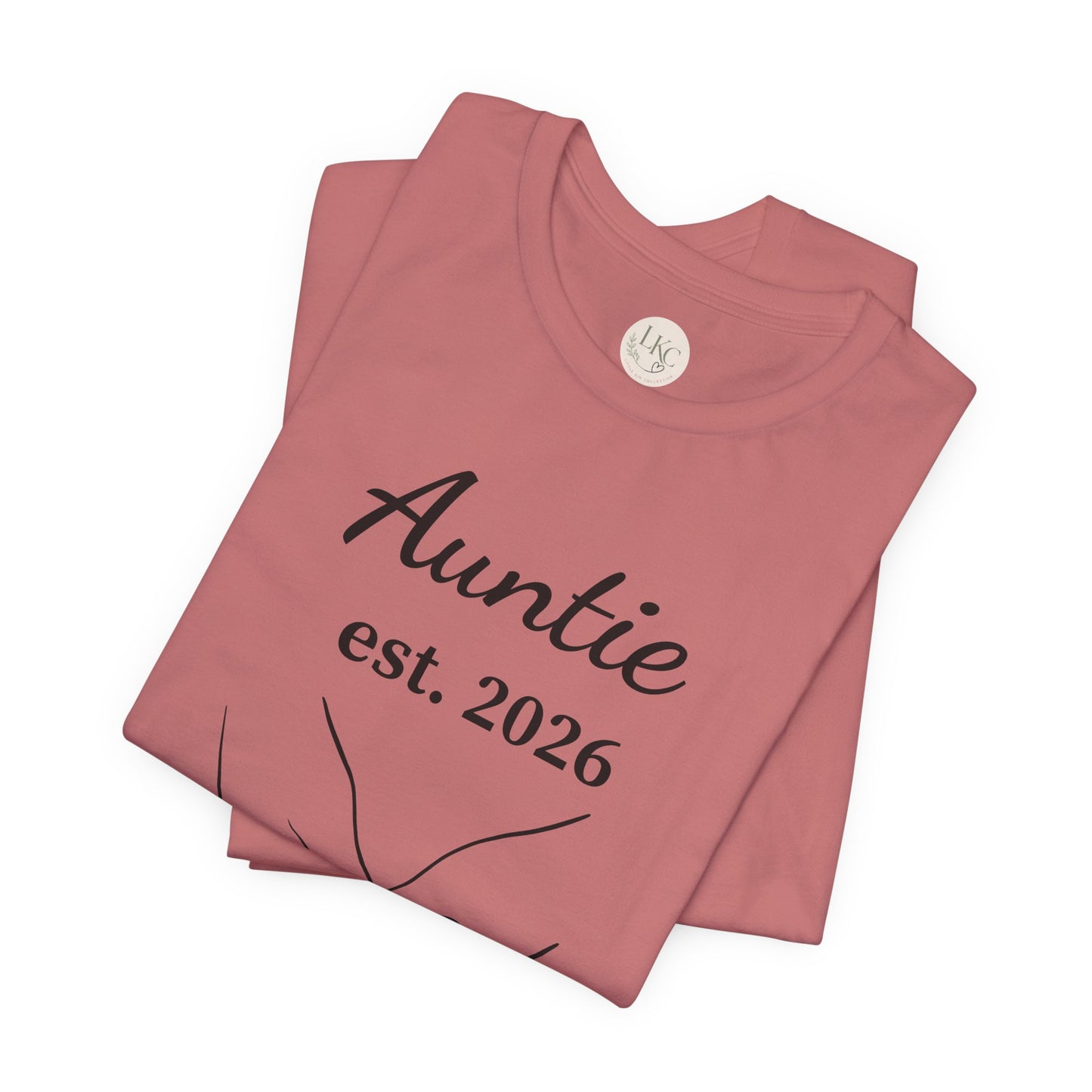 Auntie Est. 2026 Tee — New Aunt T-Shirt with Heart Hands Baby Design