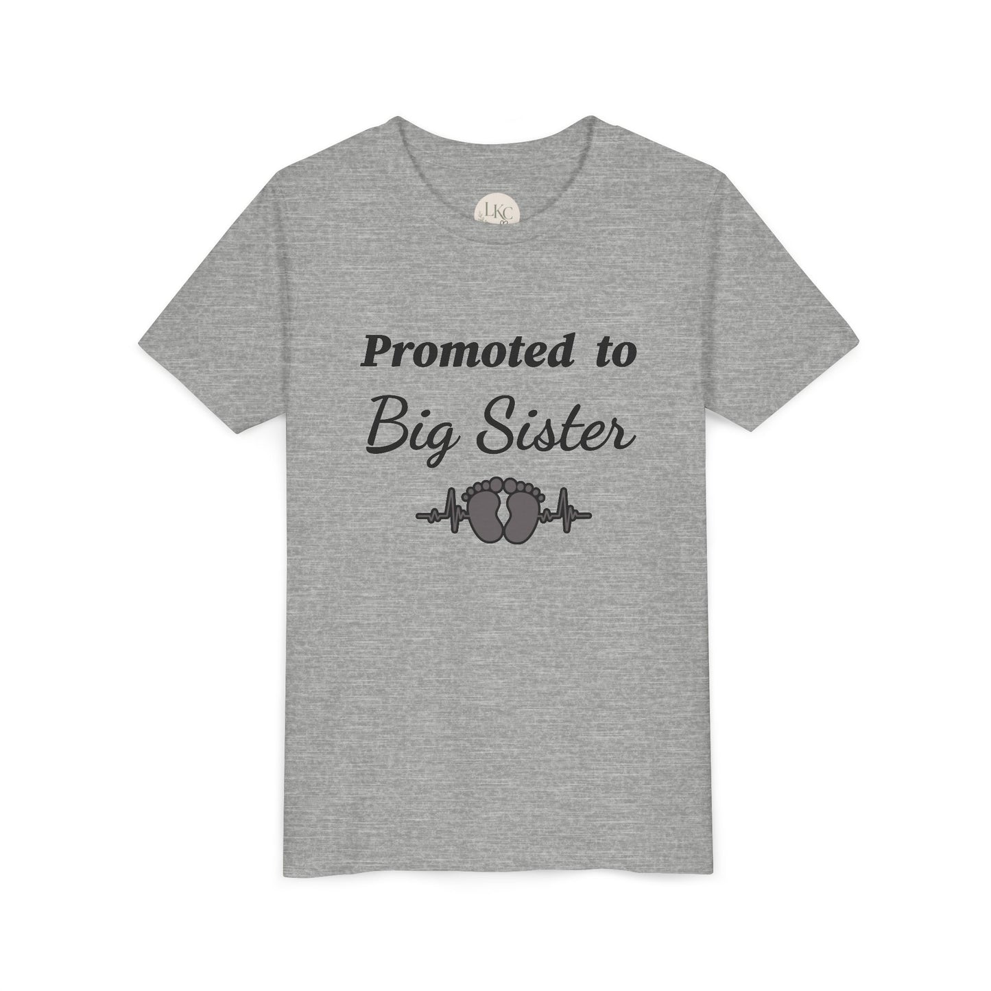 Promoted to Big Sister Youth Tee - Cute Announcement Shirt with Baby Footprint Design