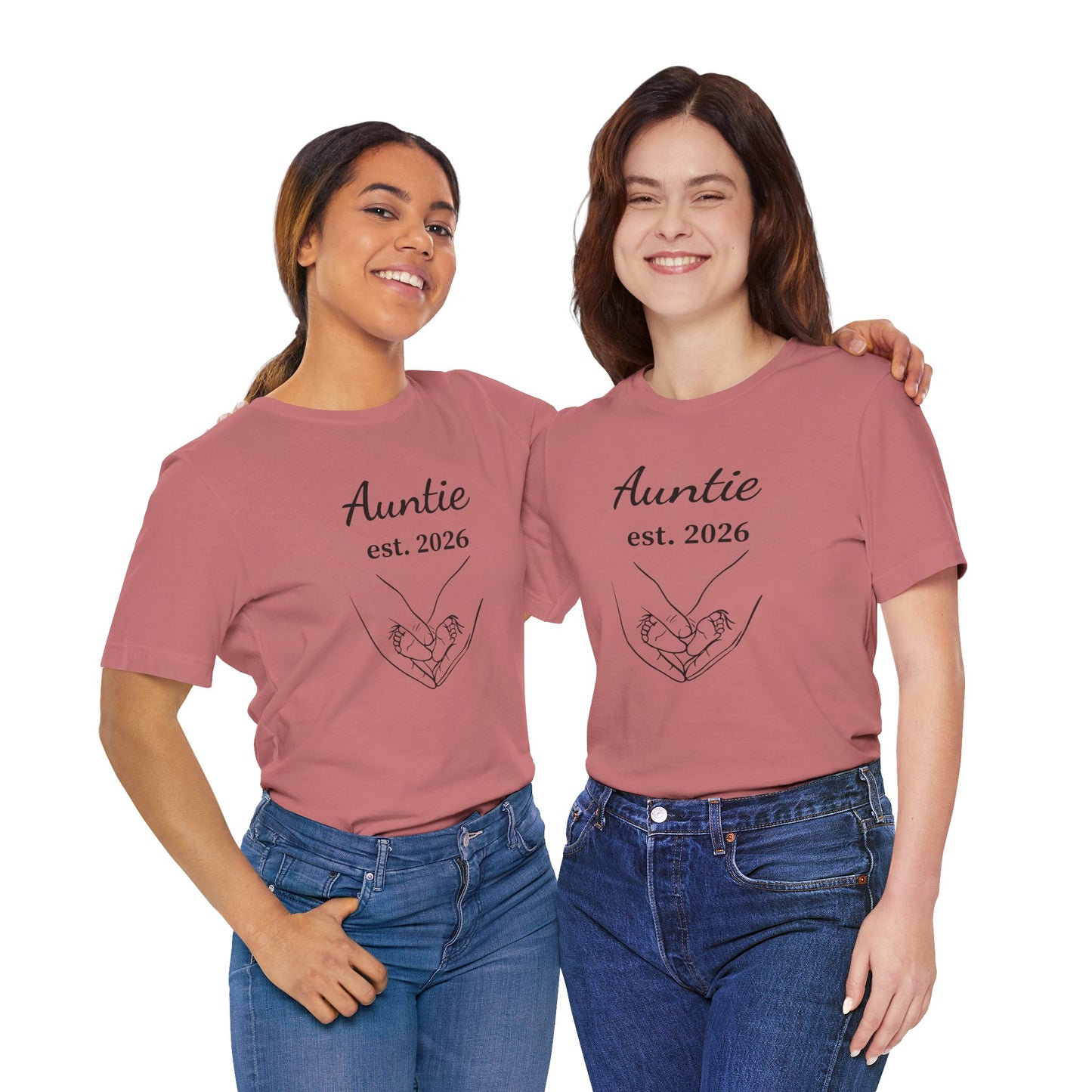 Auntie Est. 2026 Tee — New Aunt T-Shirt with Heart Hands Baby Design