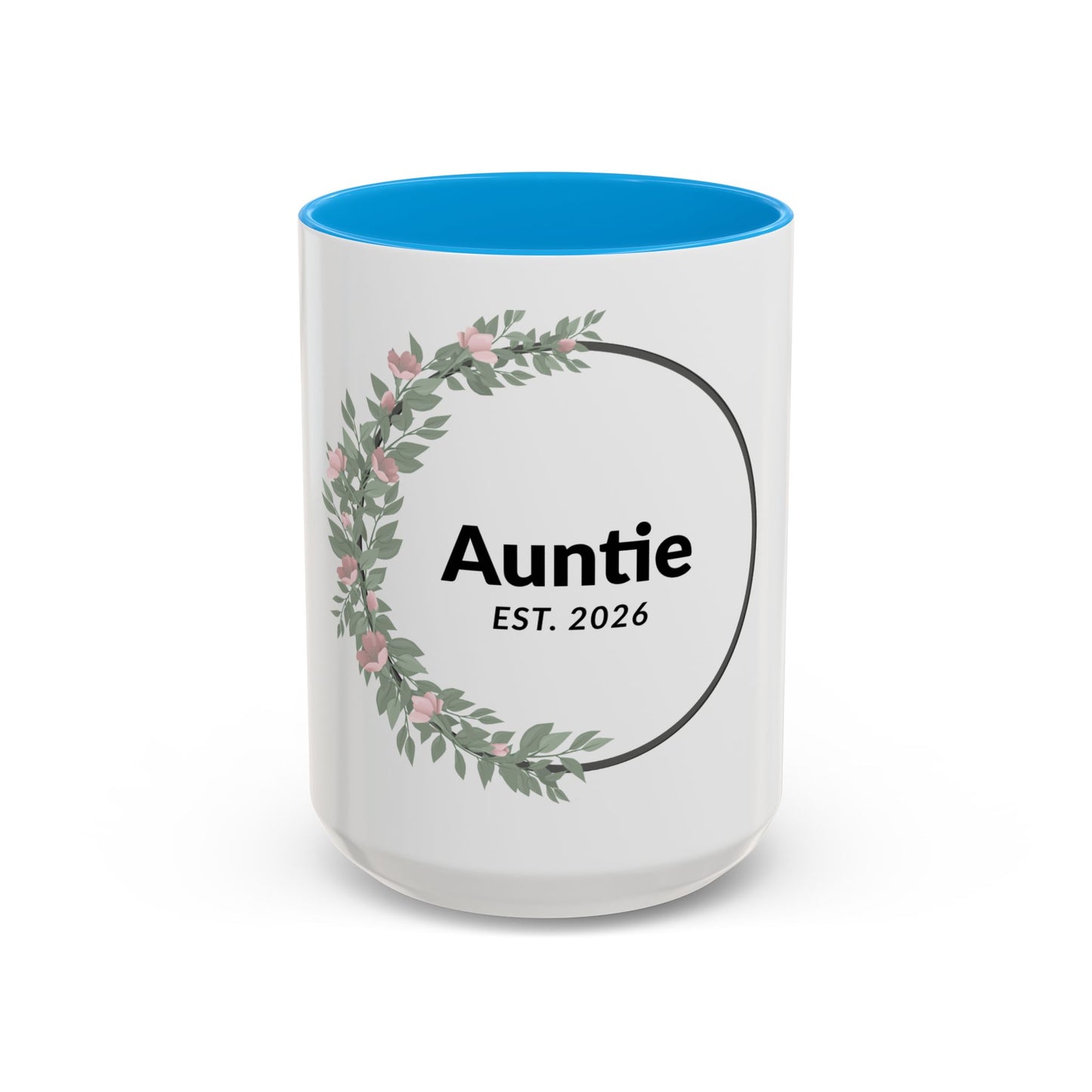 Auntie Est. 2026 Floral Accent Mug — Personalized Gift for New Aunts (11oz, 15oz)