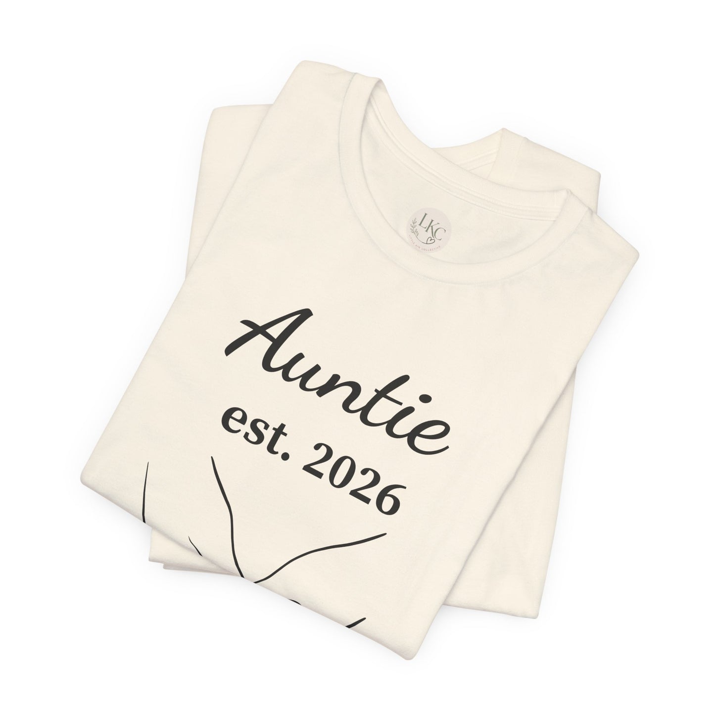 Auntie Est. 2026 Tee — New Aunt T-Shirt with Heart Hands Baby Design