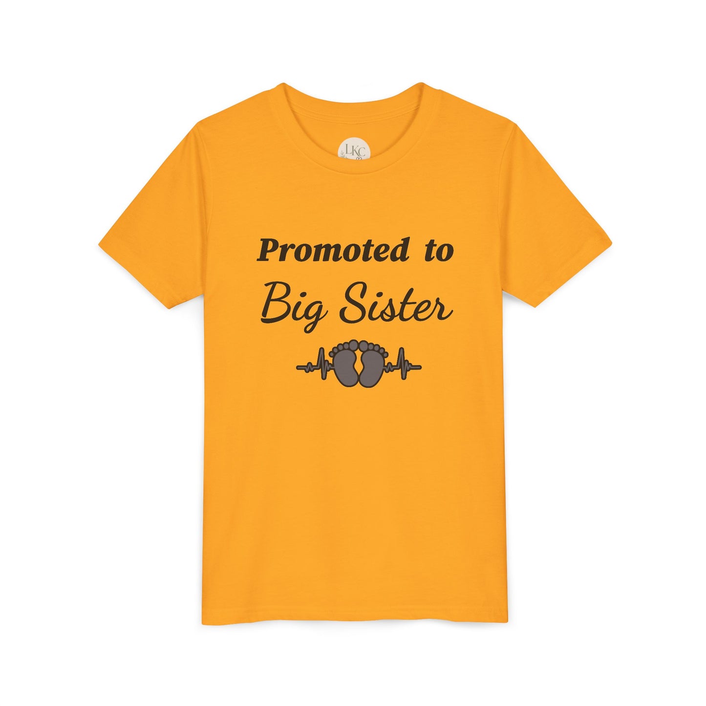 Promoted to Big Sister Youth Tee - Cute Announcement Shirt with Baby Footprint Design