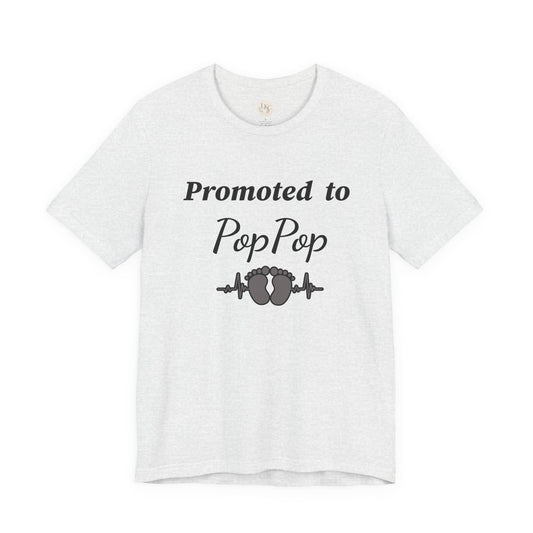 Promoted to PopPop T-Shirt — New Grandpa Announcement Tee with Baby Feet Design
