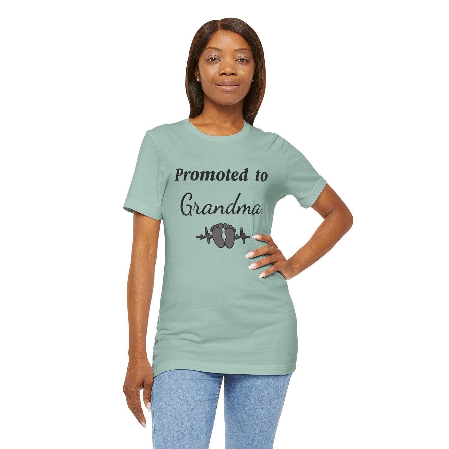 Promoted to Grandma T-Shirt — New Grandma Announcement Tee with Baby Feet Design