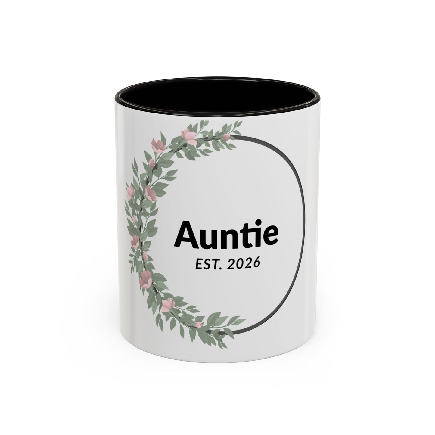 Auntie Est. 2026 Floral Accent Mug — Personalized Gift for New Aunts (11oz, 15oz)