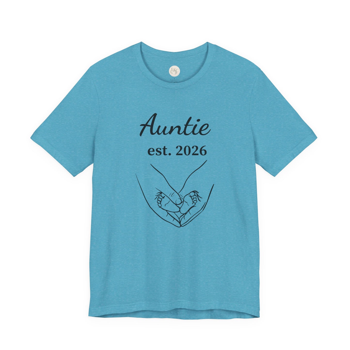 Auntie Est. 2026 Tee — New Aunt T-Shirt with Heart Hands Baby Design