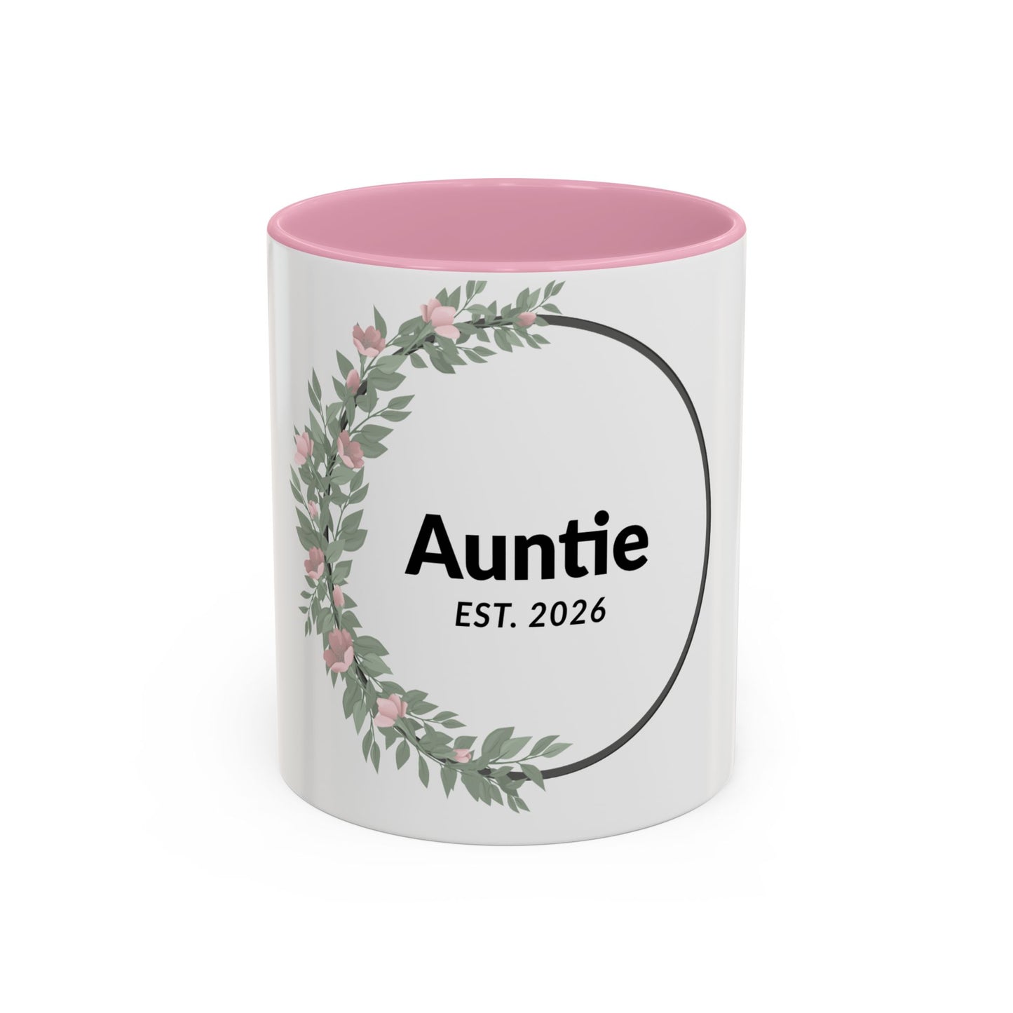 Auntie Est. 2026 Floral Accent Mug — Personalized Gift for New Aunts (11oz, 15oz)