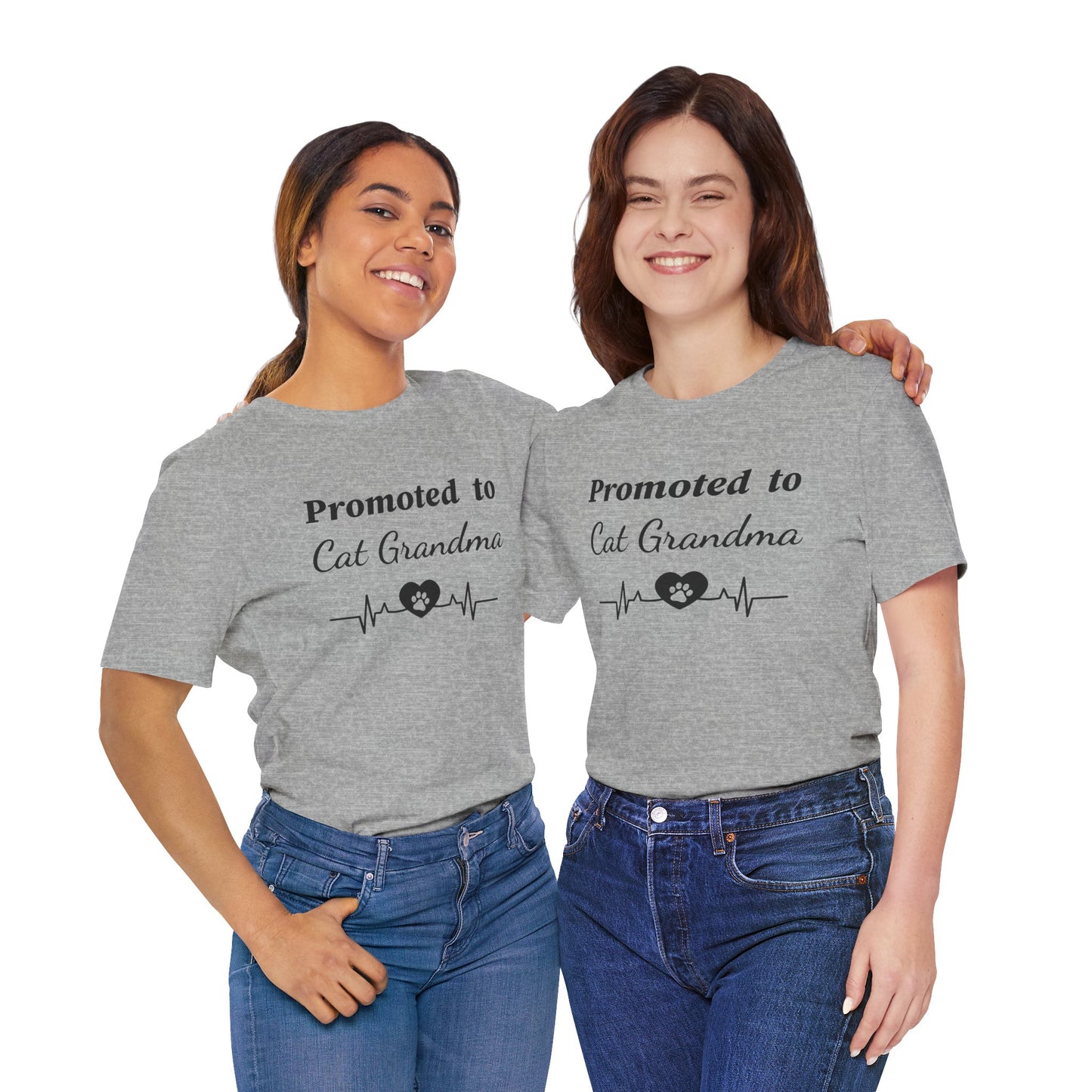 Promoted to Cat Grandma T-Shirt — Funny Cat Grandma Tee with Heartbeat Paw Design