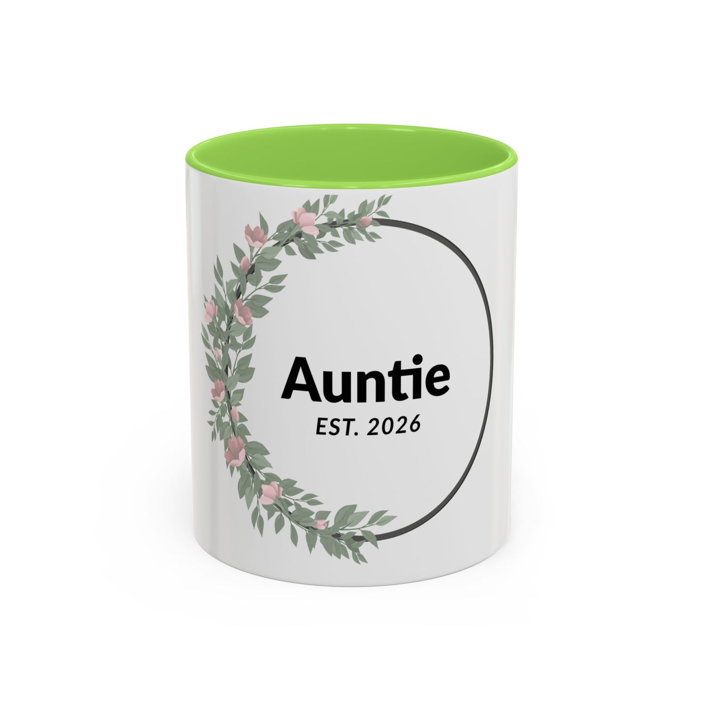 Auntie Est. 2026 Floral Accent Mug — Personalized Gift for New Aunts (11oz, 15oz)