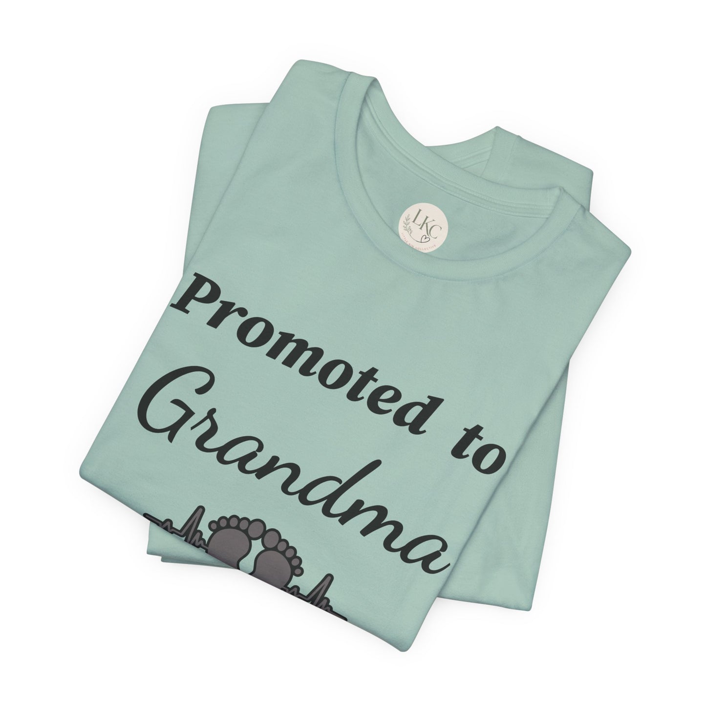 Promoted to Grandma T-Shirt — New Grandma Announcement Tee with Baby Feet Design