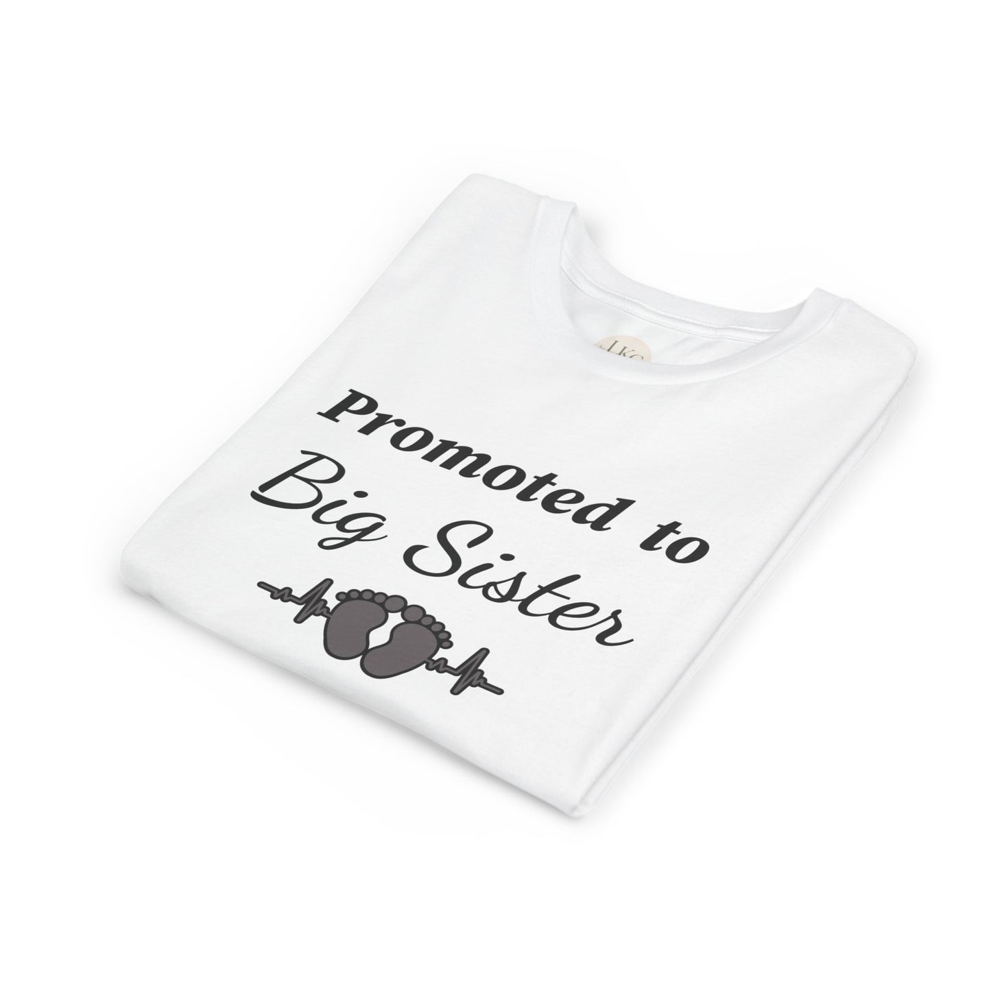 Promoted to Big Sister Youth Tee - Cute Announcement Shirt with Baby Footprint Design
