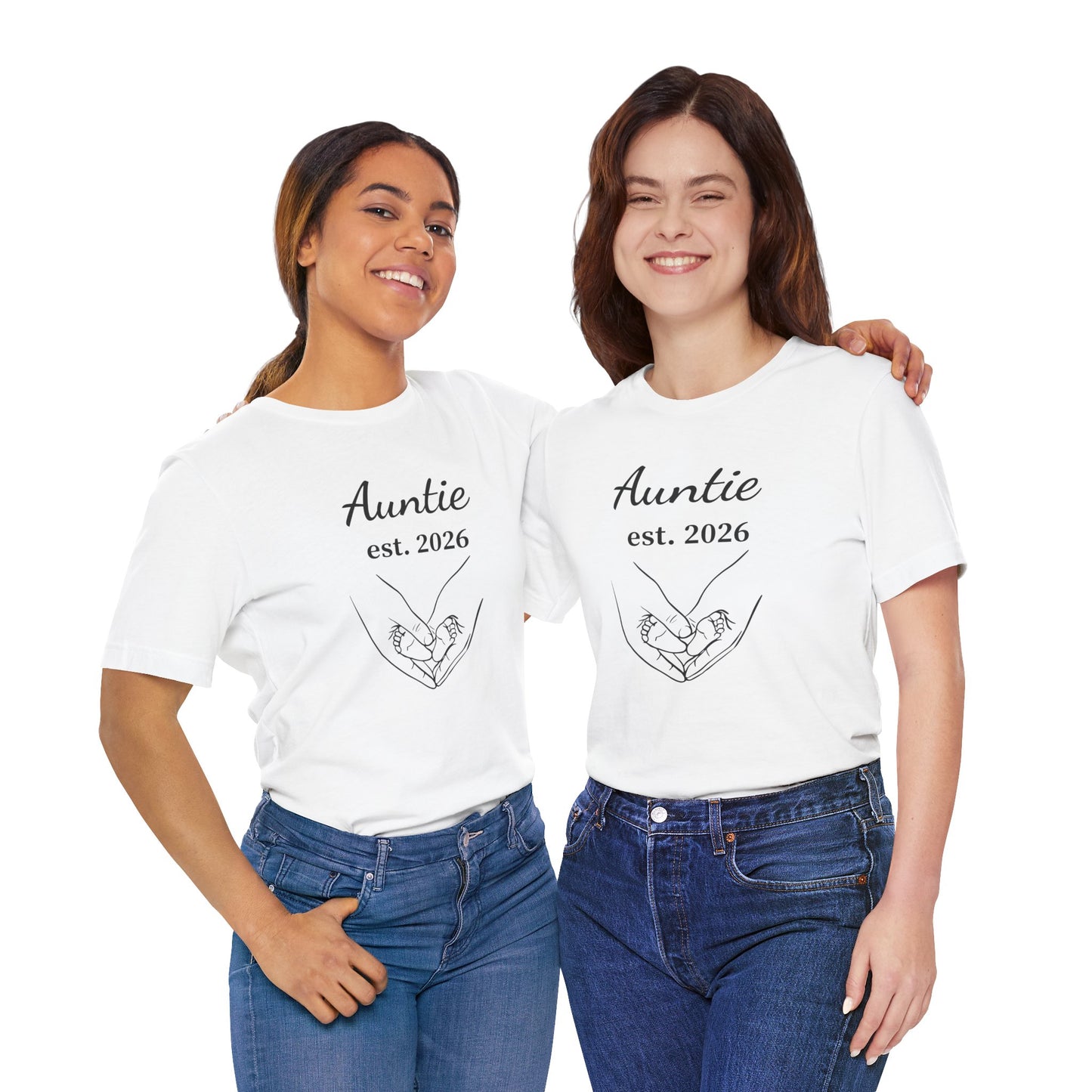 Auntie Est. 2026 Tee — New Aunt T-Shirt with Heart Hands Baby Design