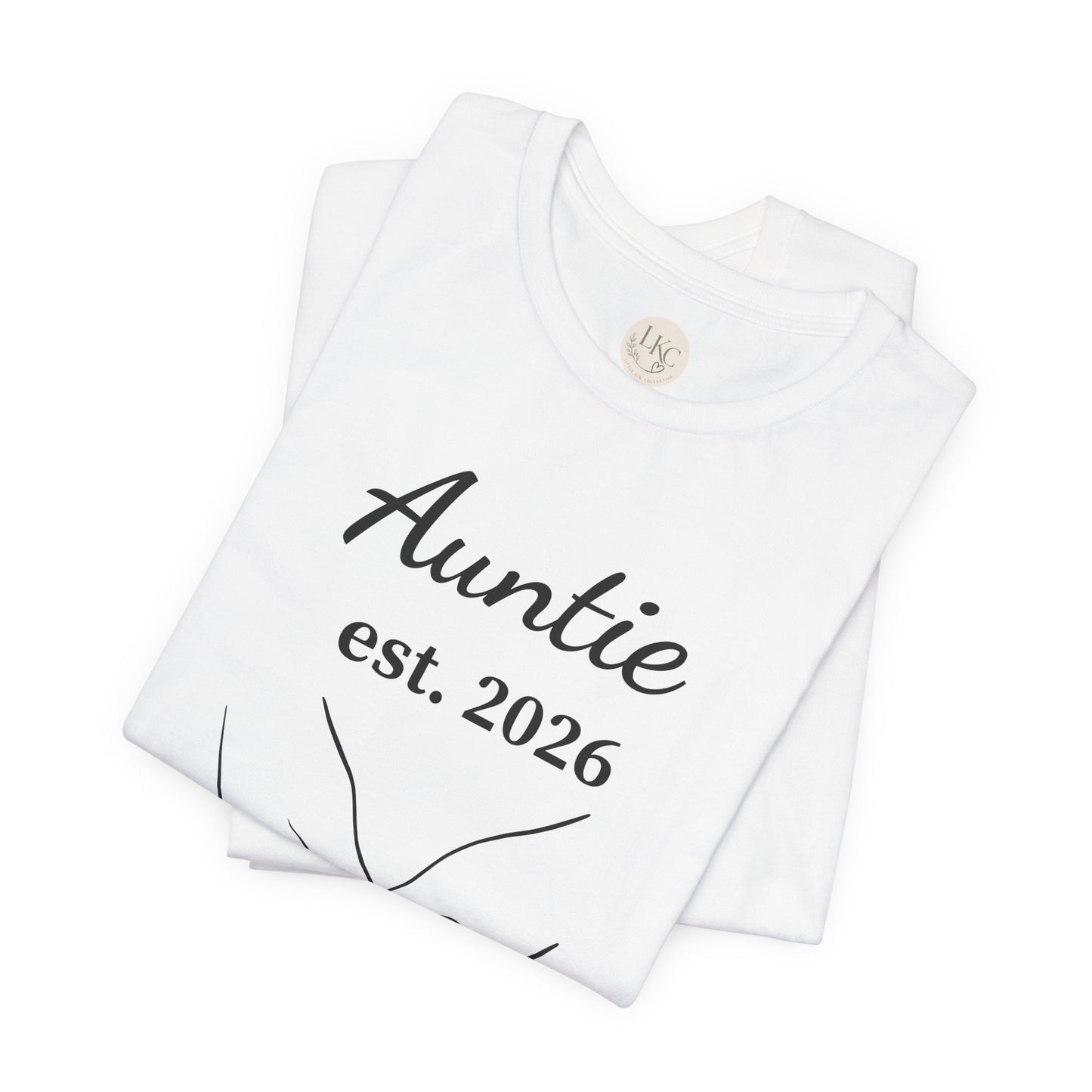Auntie Est. 2026 Tee — New Aunt T-Shirt with Heart Hands Baby Design