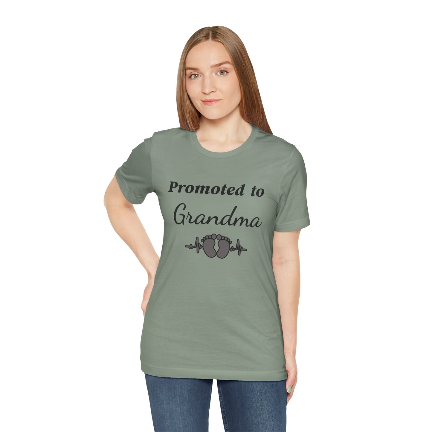 Promoted to Grandma T-Shirt — New Grandma Announcement Tee with Baby Feet Design