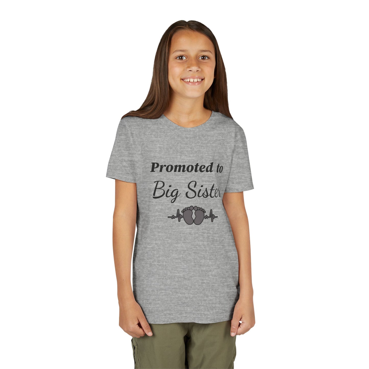 Promoted to Big Sister Youth Tee - Cute Announcement Shirt with Baby Footprint Design