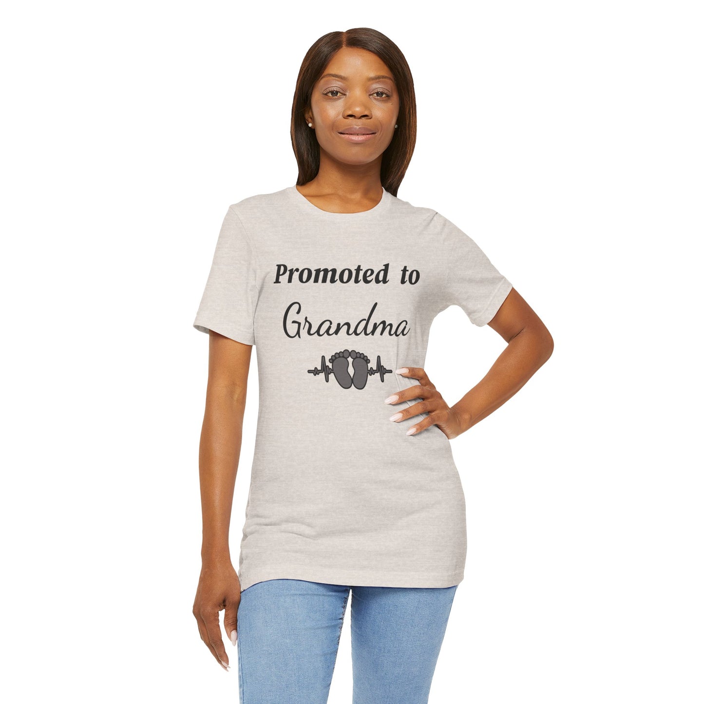 Promoted to Grandma T-Shirt — New Grandma Announcement Tee with Baby Feet Design