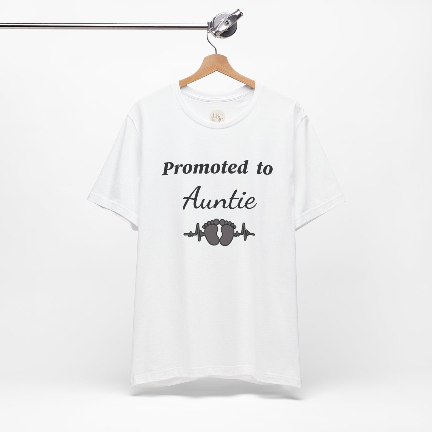 Promoted to Auntie T-Shirt — New Aunt Announcement Tee with Baby Feet Design