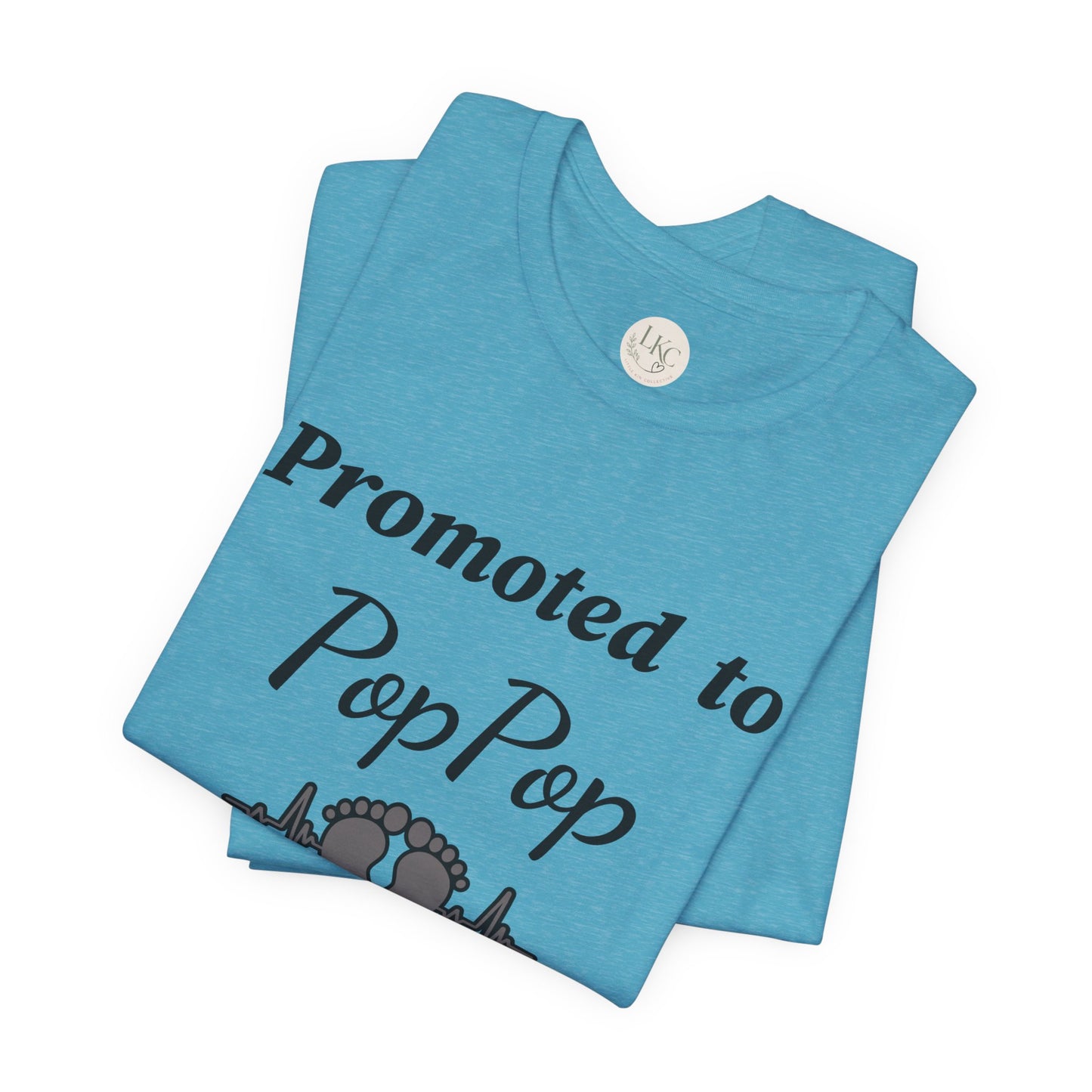 Promoted to PopPop T-Shirt — New Grandpa Announcement Tee with Baby Feet Design