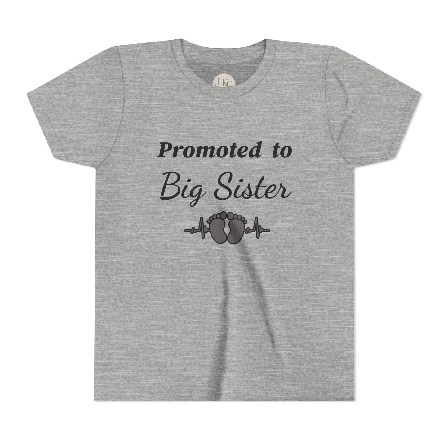 Promoted to Big Sister Youth Tee - Cute Announcement Shirt with Baby Footprint Design