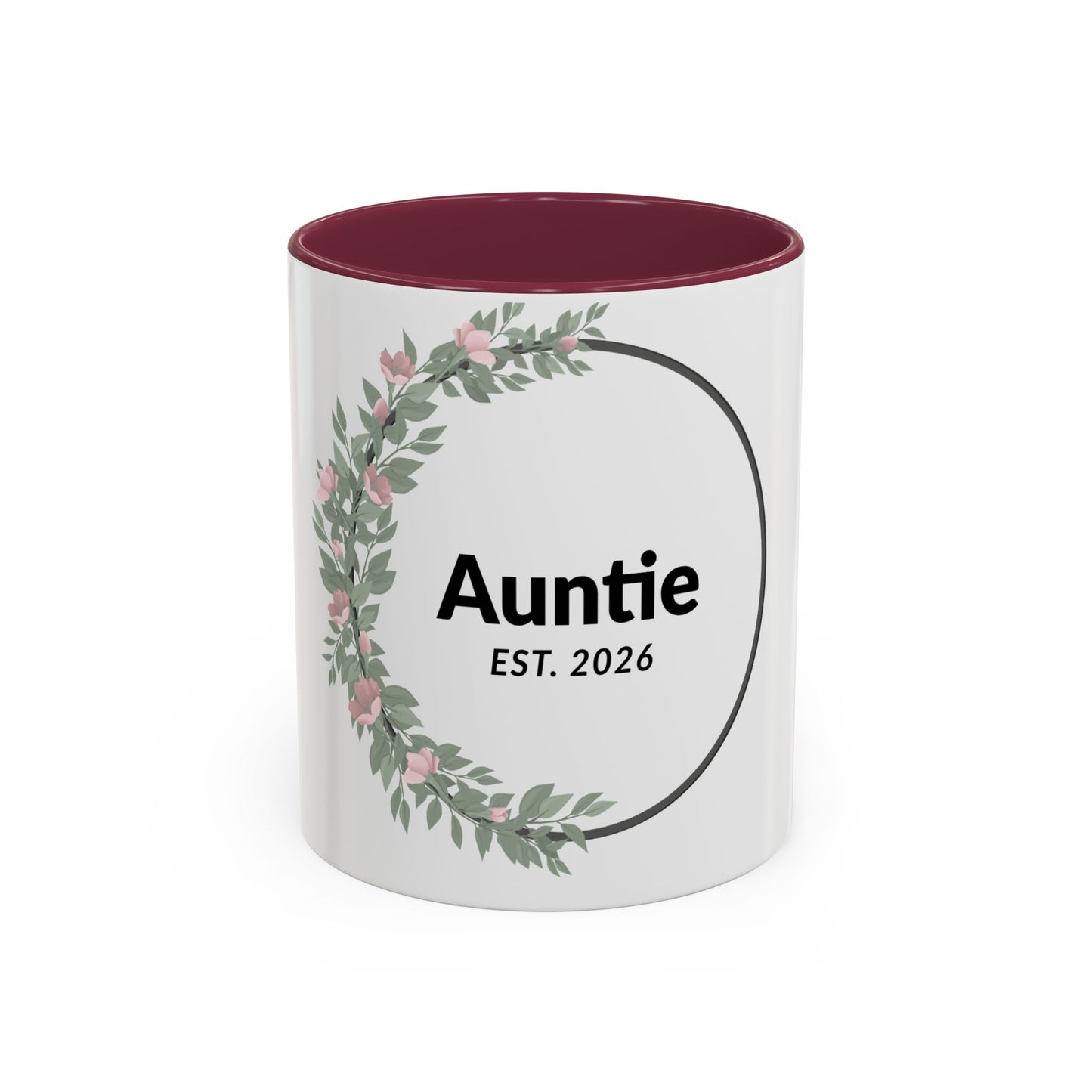 Auntie Est. 2026 Floral Accent Mug — Personalized Gift for New Aunts (11oz, 15oz)