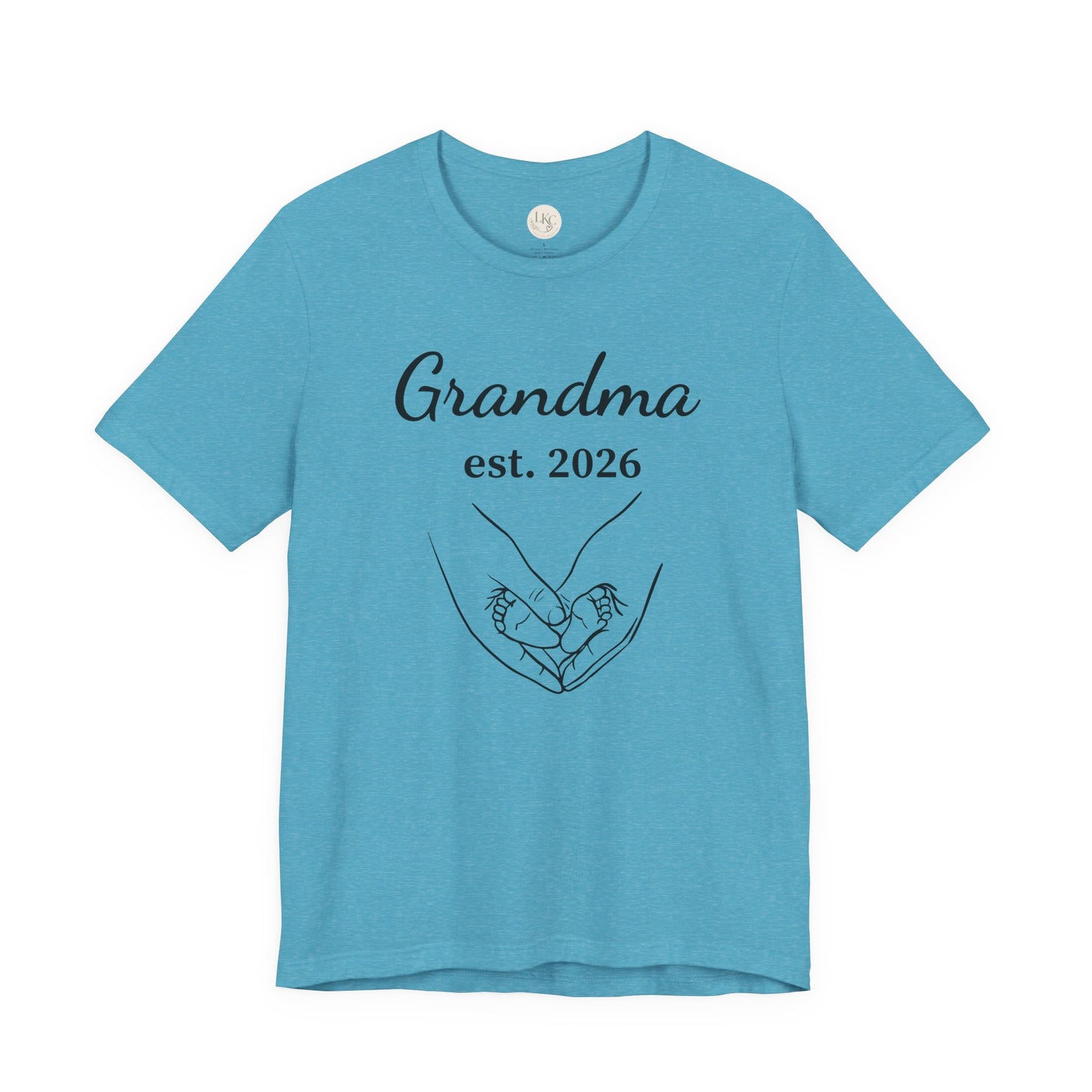 Grandma Est. 2026 T-Shirt — New Grandma Announcement Tee with Handholding Baby Illustration