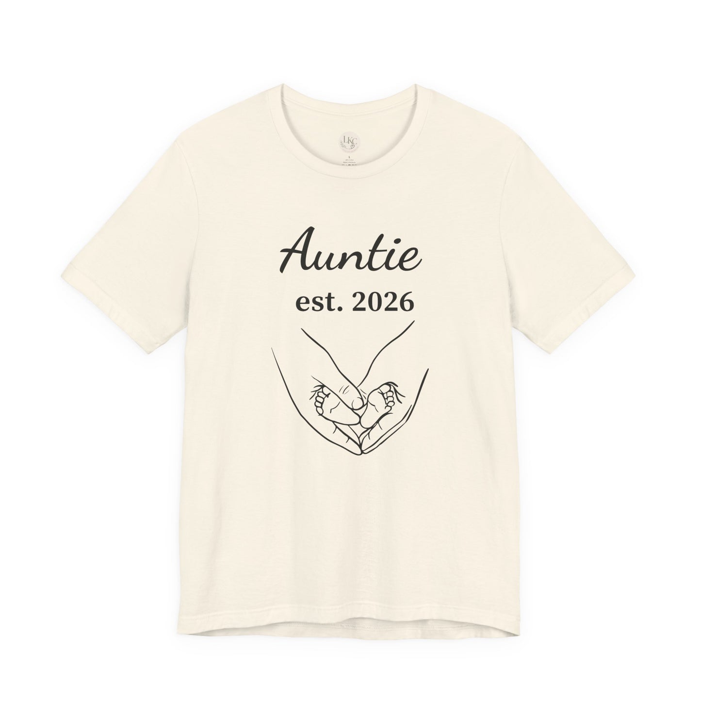 Auntie Est. 2026 Tee — New Aunt T-Shirt with Heart Hands Baby Design