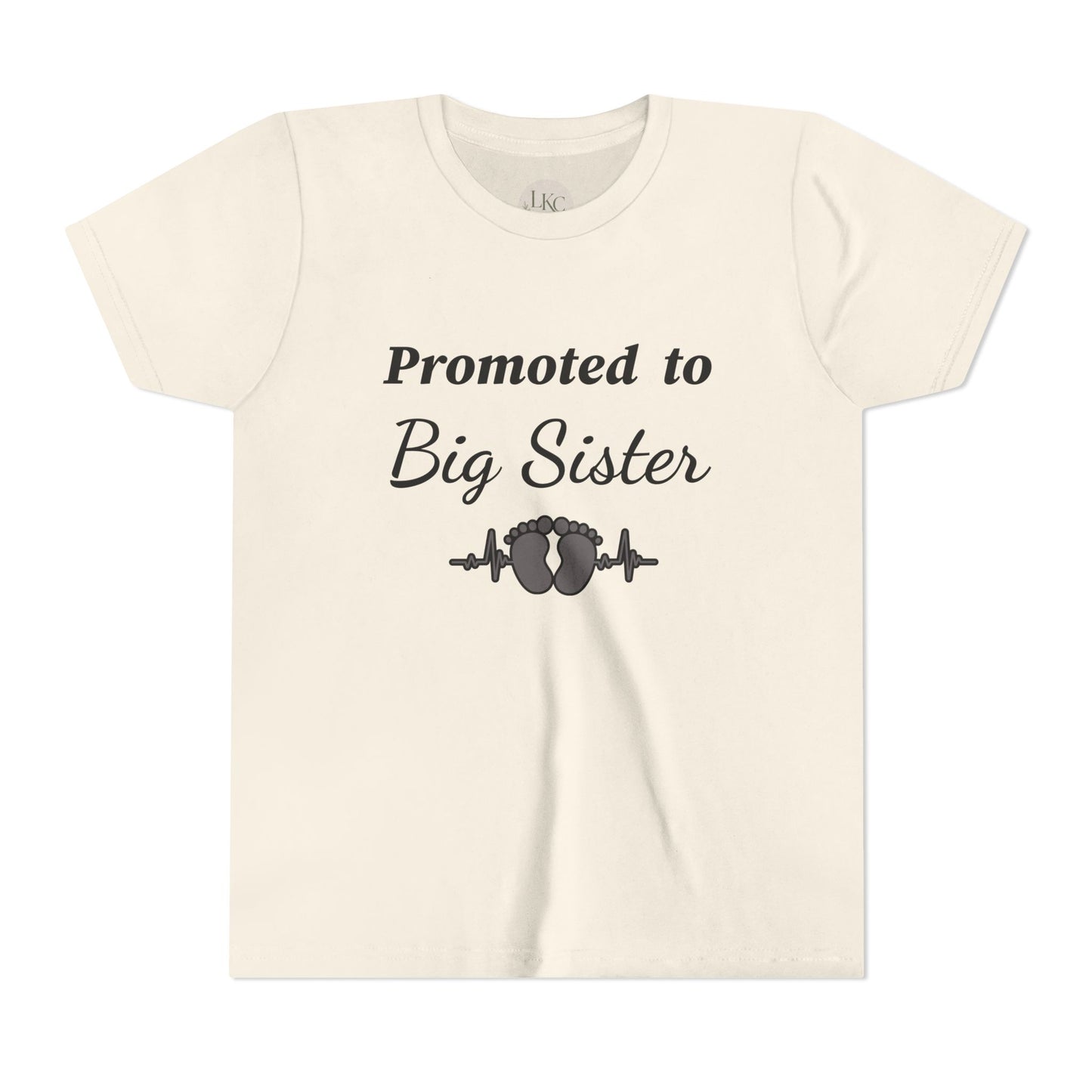 Promoted to Big Sister Youth Tee - Cute Announcement Shirt with Baby Footprint Design