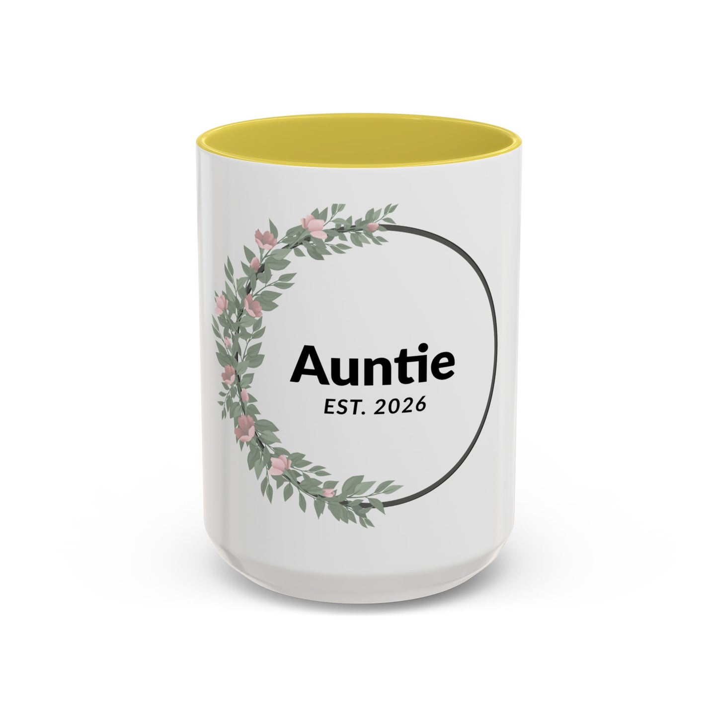 Auntie Est. 2026 Floral Accent Mug — Personalized Gift for New Aunts (11oz, 15oz)