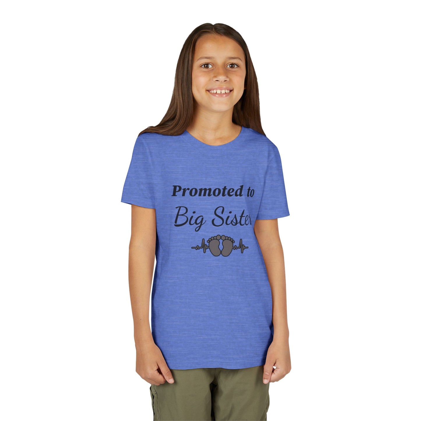 Promoted to Big Sister Youth Tee - Cute Announcement Shirt with Baby Footprint Design