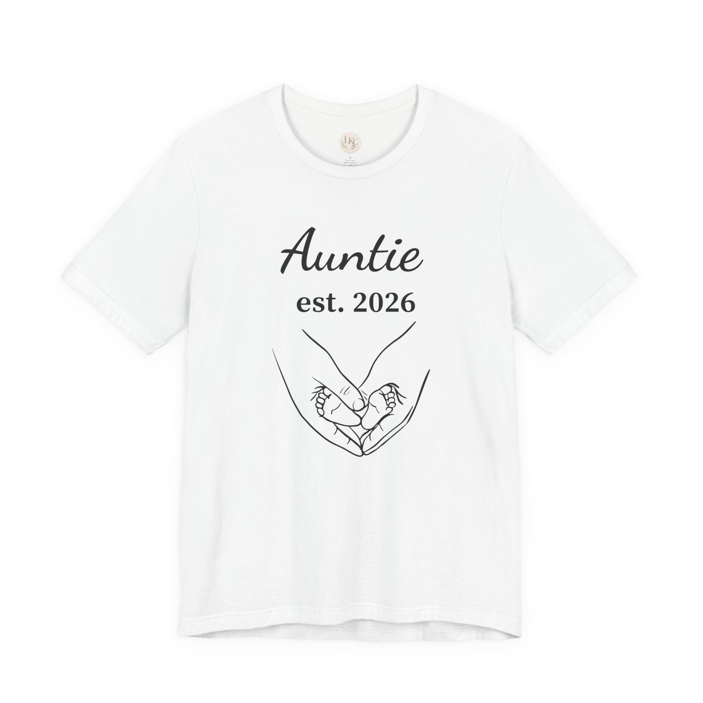 Auntie Est. 2026 Tee — New Aunt T-Shirt with Heart Hands Baby Design