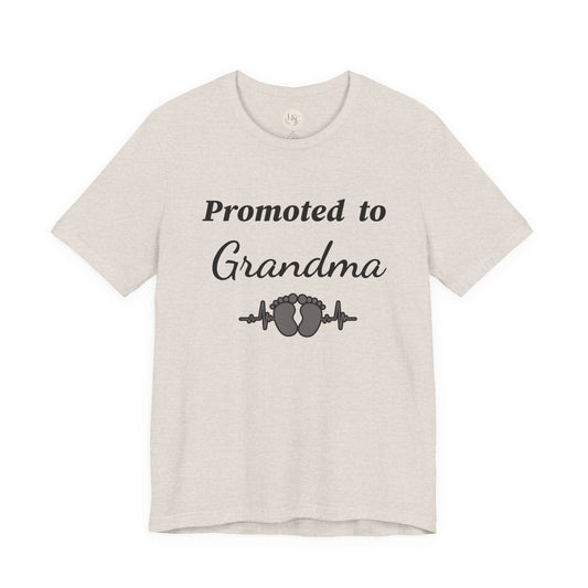 Promoted to Grandma T-Shirt — New Grandma Announcement Tee with Baby Feet Design