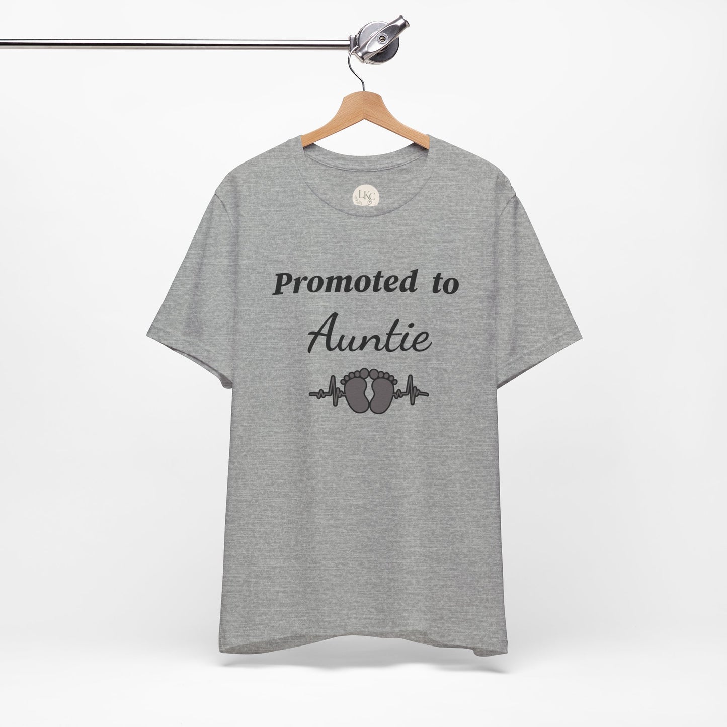 Promoted to Auntie T-Shirt — New Aunt Announcement Tee with Baby Feet Design