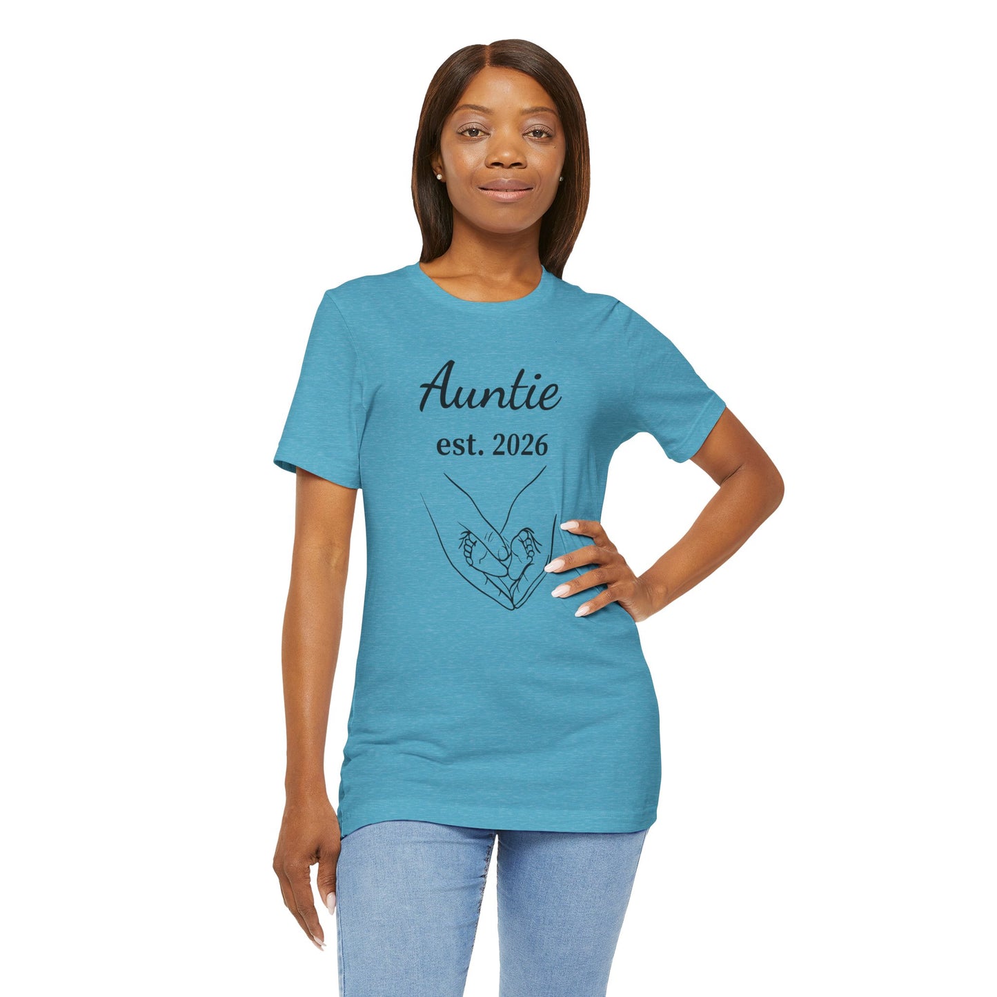 Auntie Est. 2026 Tee — New Aunt T-Shirt with Heart Hands Baby Design