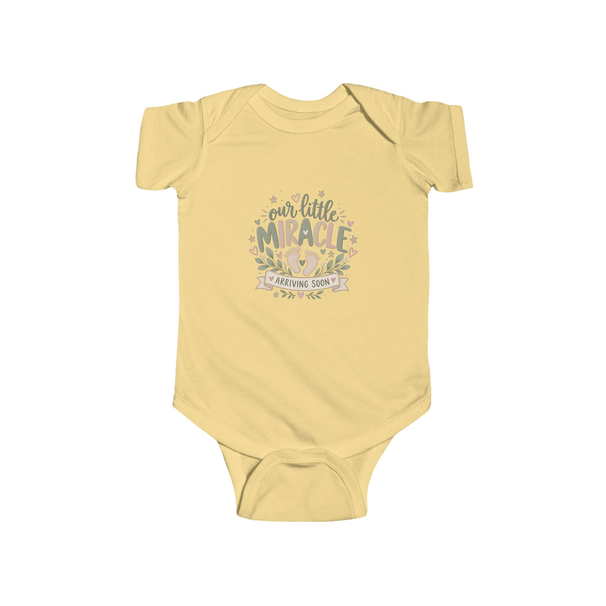 Our Little Miracle Arriving Soon Baby Bodysuit