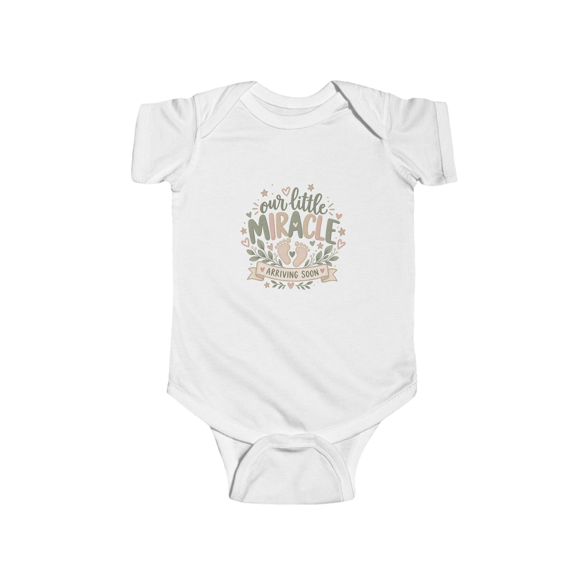 Our Little Miracle Arriving Soon Baby Bodysuit